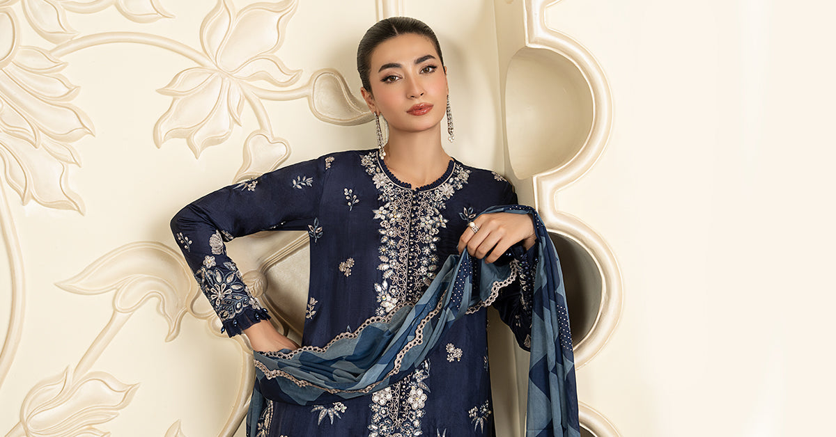 3 Piece Embroidered Tissue Silk Suit