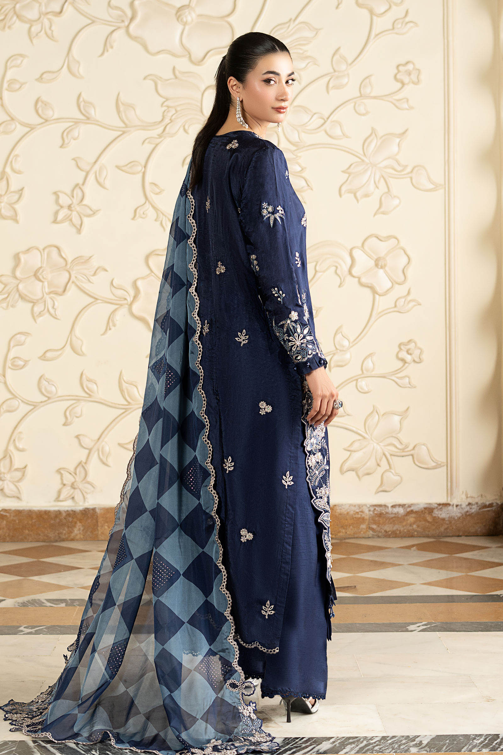 3 Piece Embroidered Tissue Silk Suit