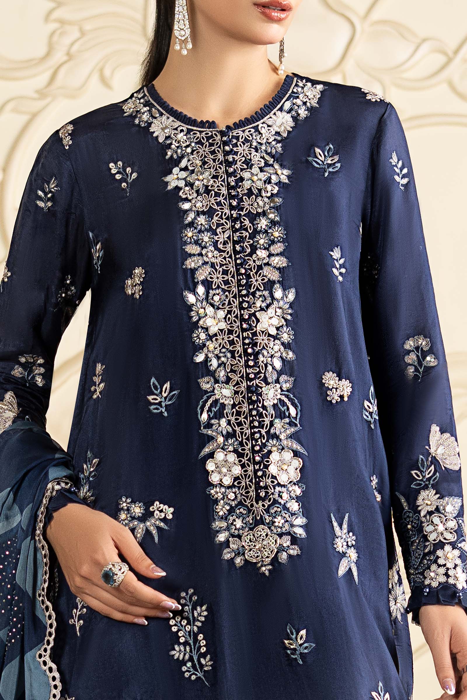 3 Piece Embroidered Tissue Silk Suit