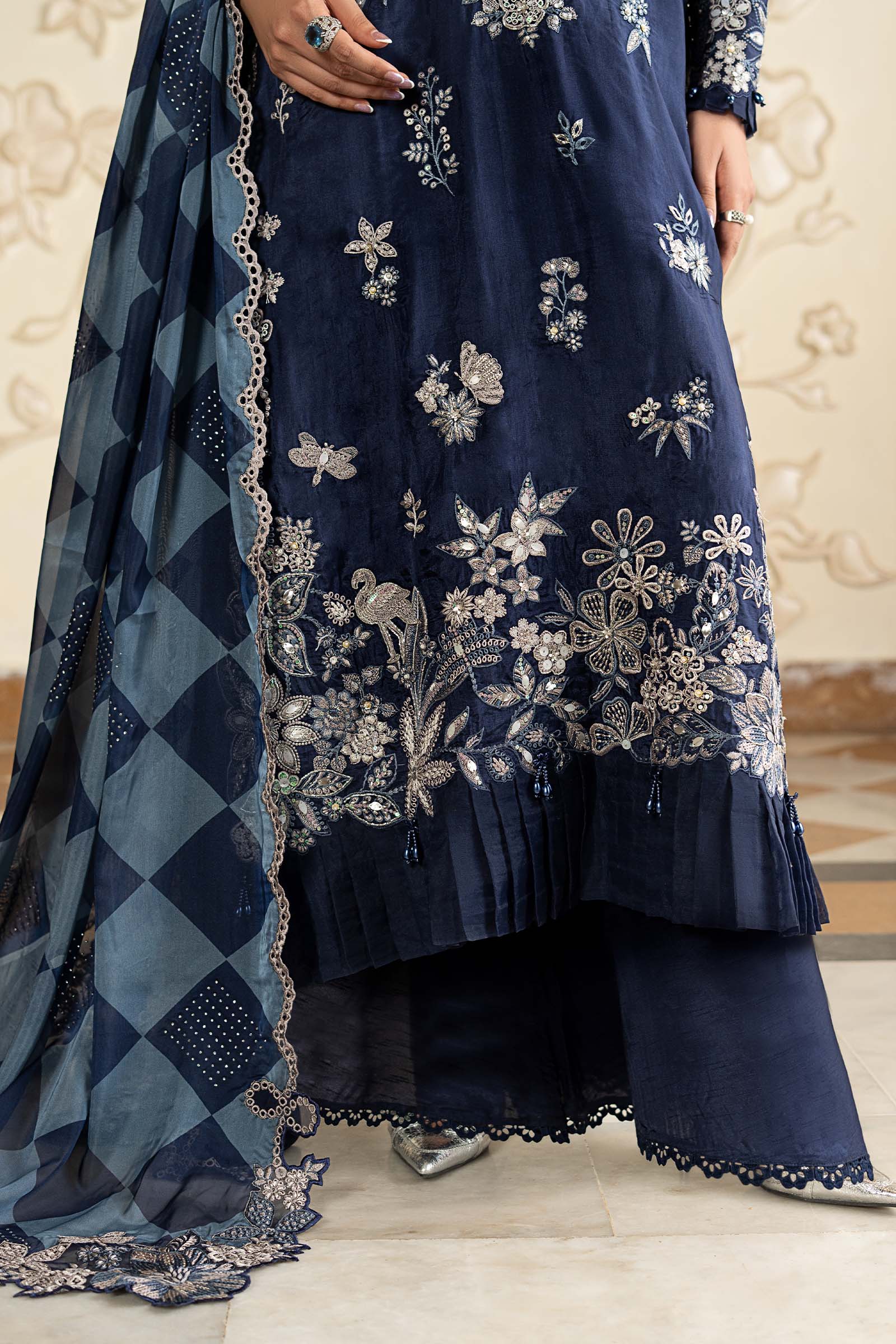 3 Piece Embroidered Tissue Silk Suit