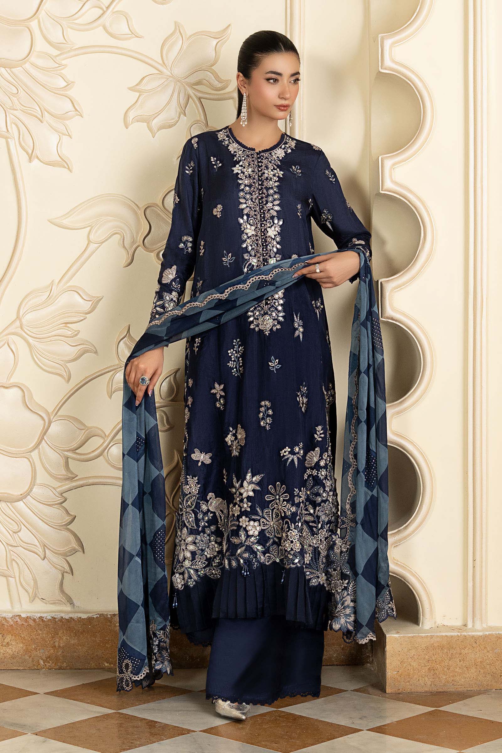 3 Piece Embroidered Tissue Silk Suit