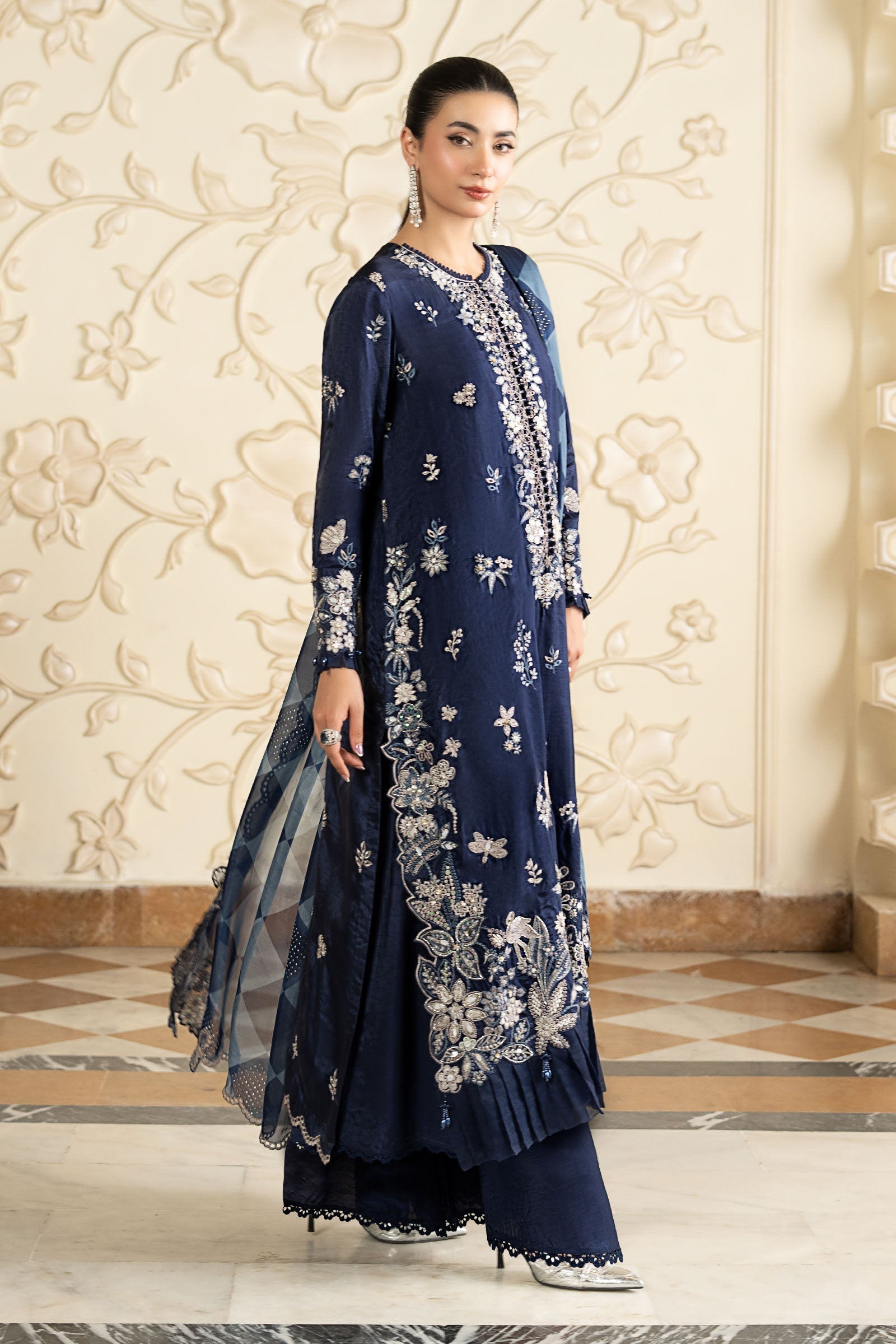 3 Piece Embroidered Tissue Silk Suit