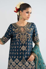 3 Piece Embroidered Raw Silk Suit