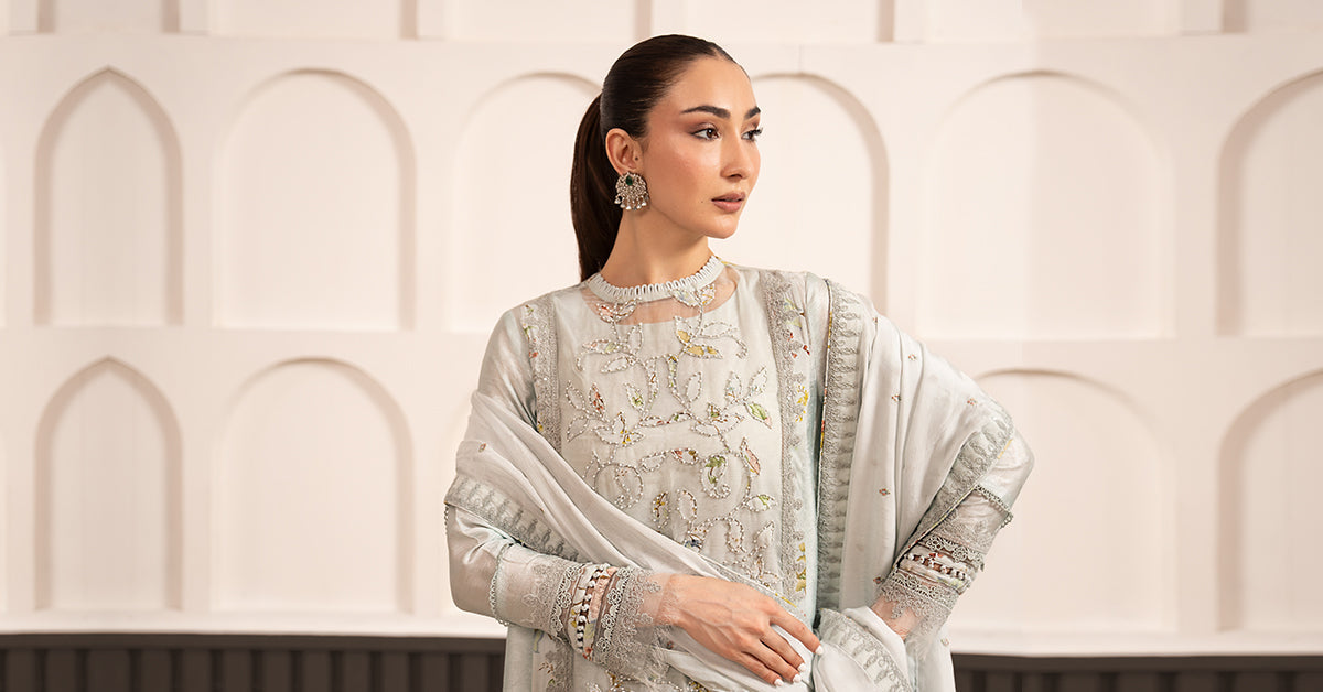 3 Piece Embroidered Raw Silk Suit