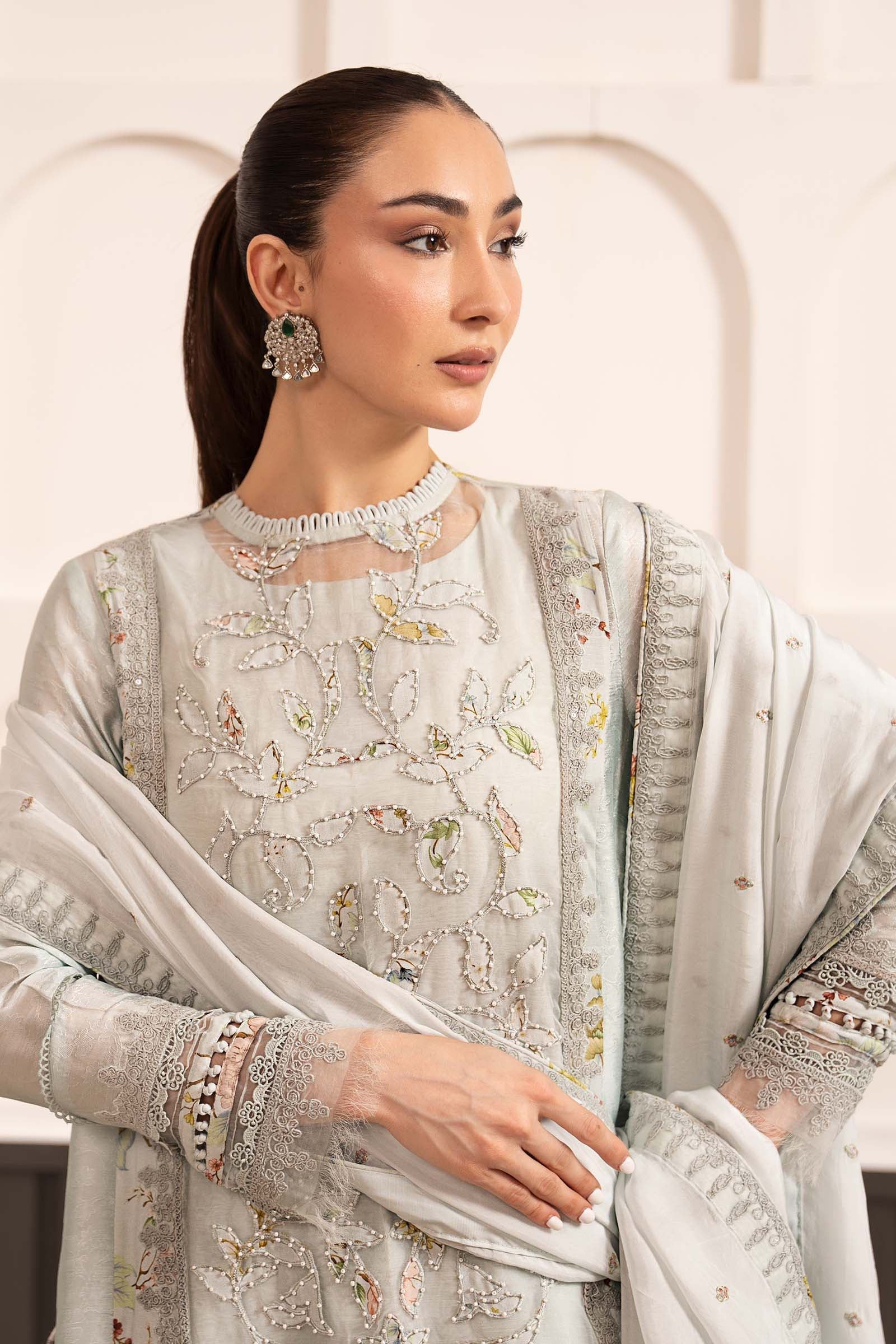 3 Piece Embroidered Raw Silk Suit