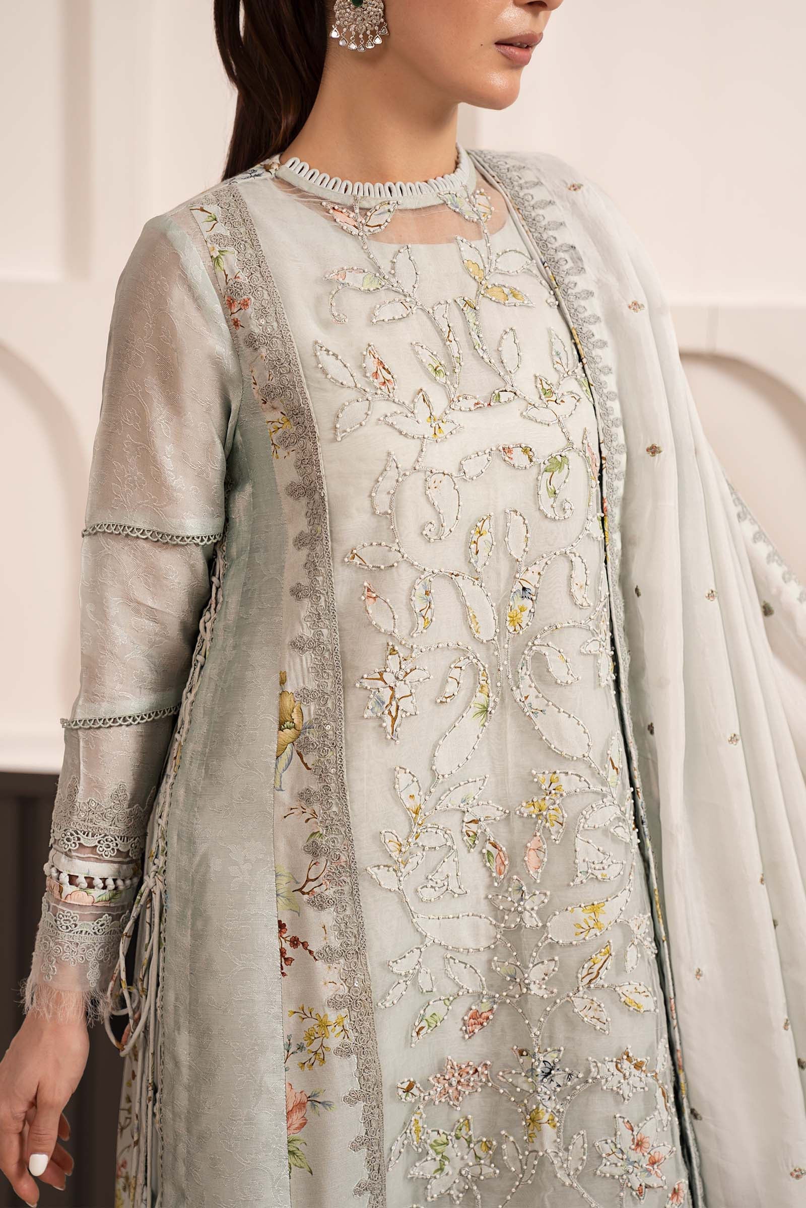3 Piece Embroidered Raw Silk Suit