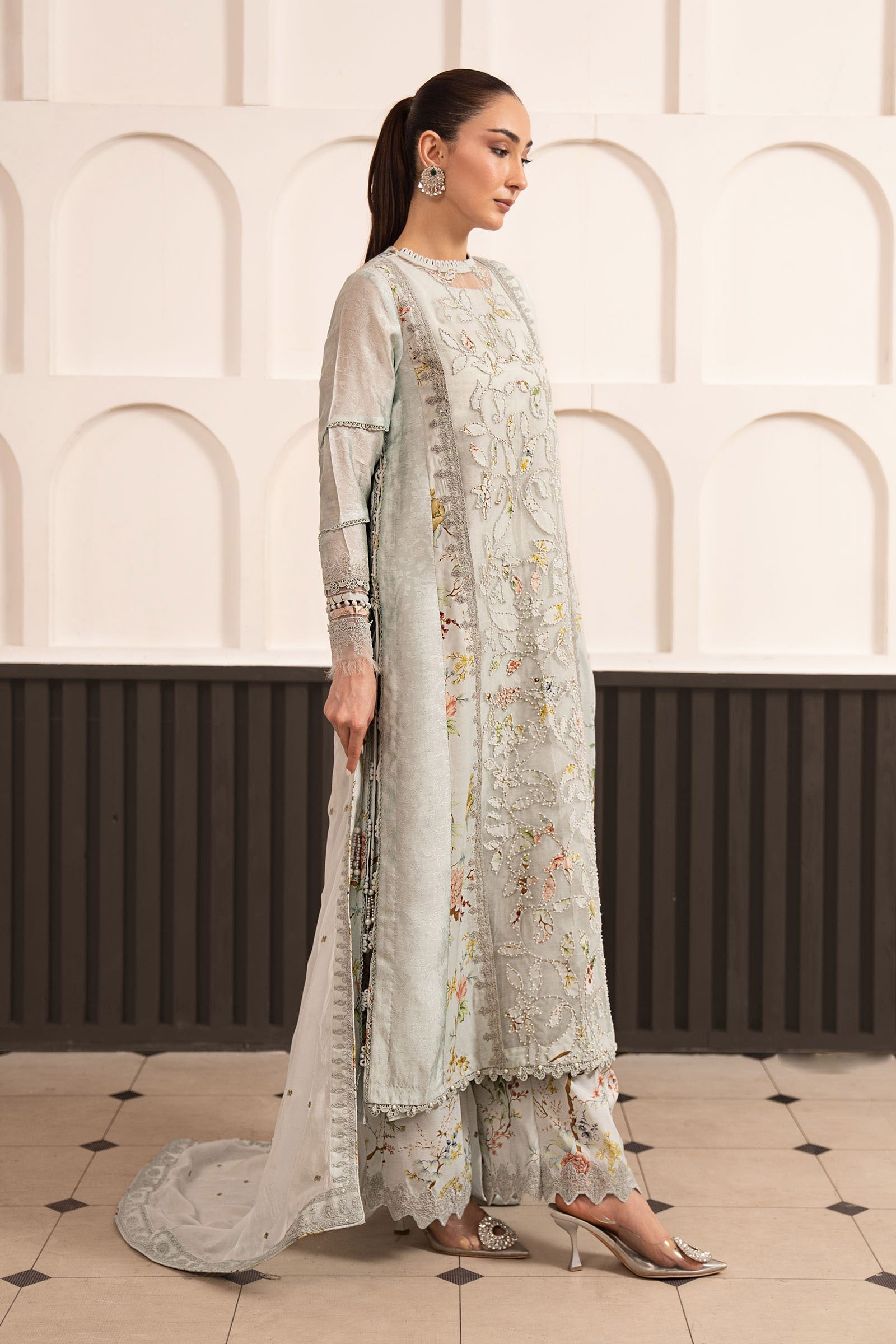 3 Piece Embroidered Raw Silk Suit