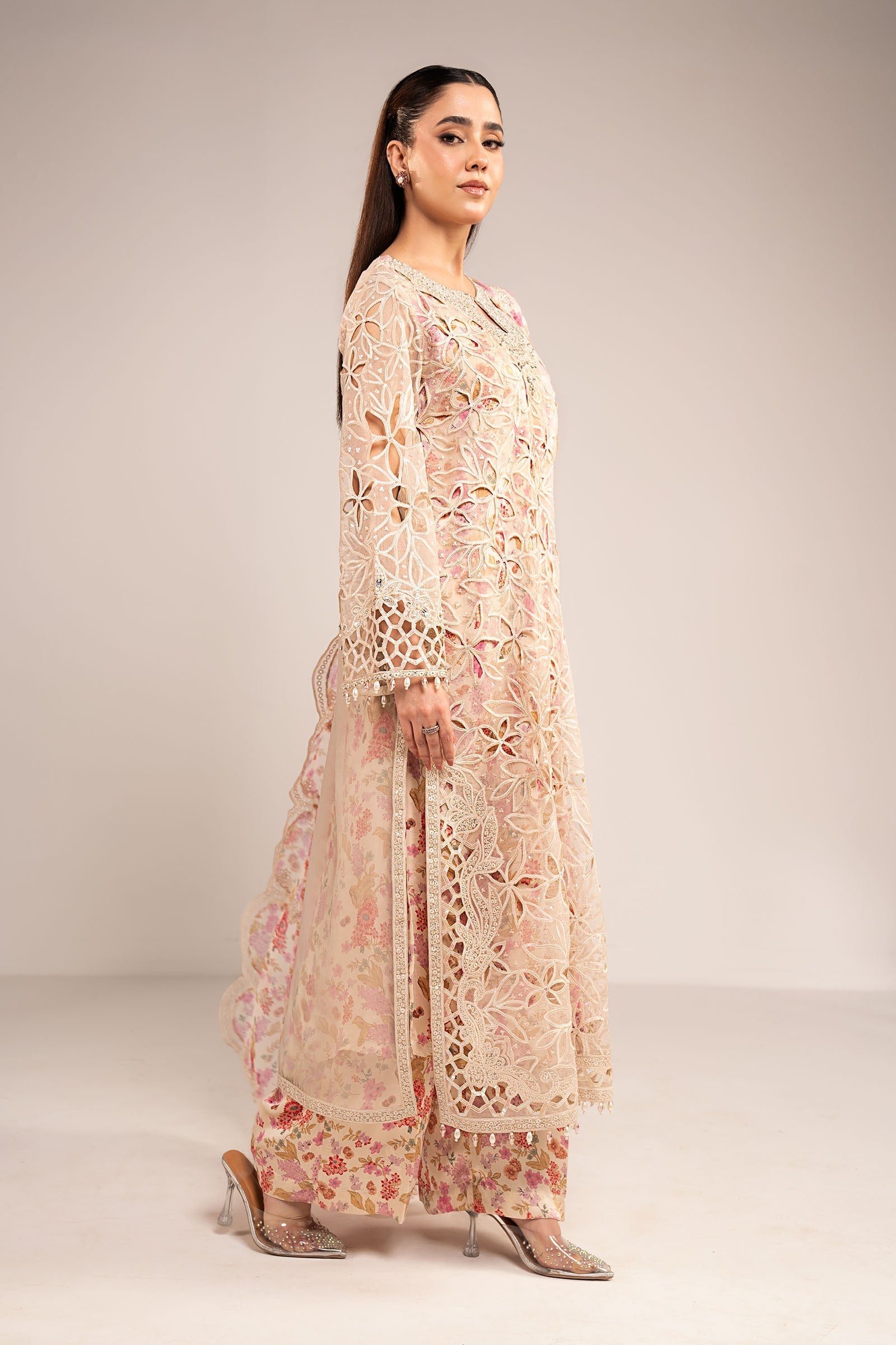 3 Piece Embroidered Organza Suit