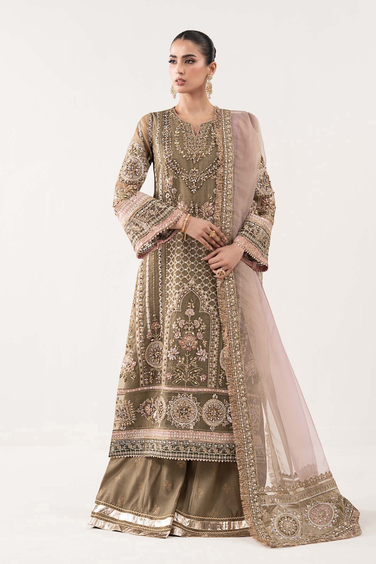 3 Piece Embroidered Organza Suit