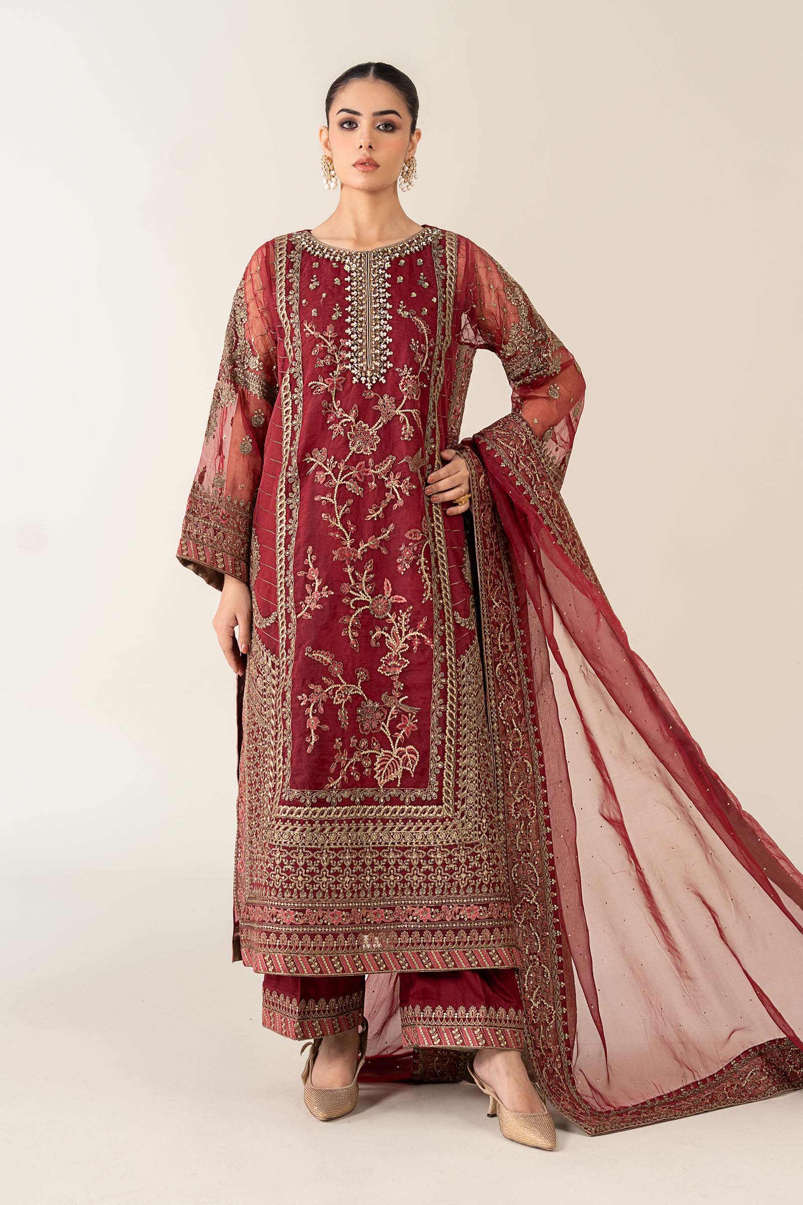 3 Piece Embroidered Organza Suit