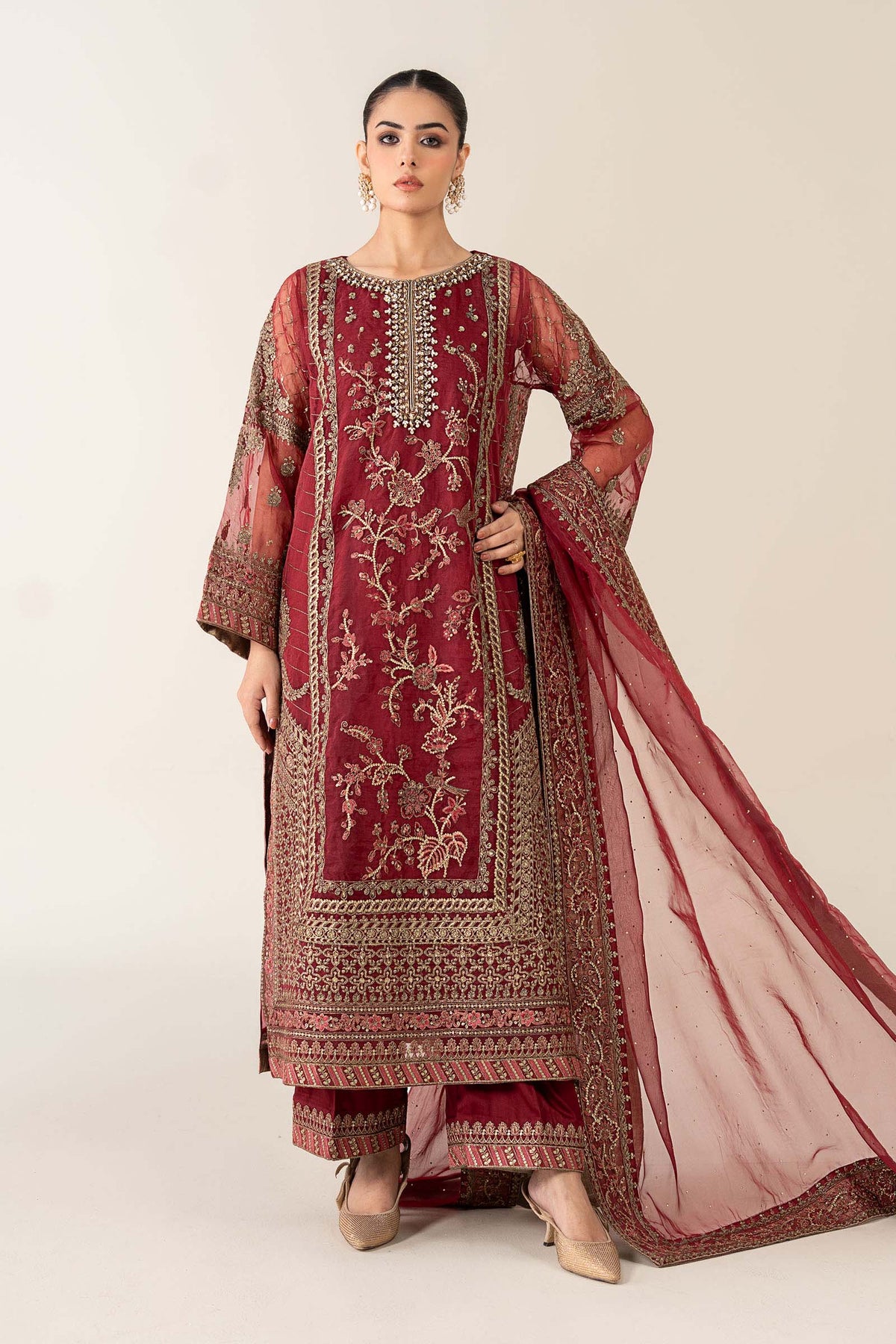 3 Piece Embroidered Organza Suit