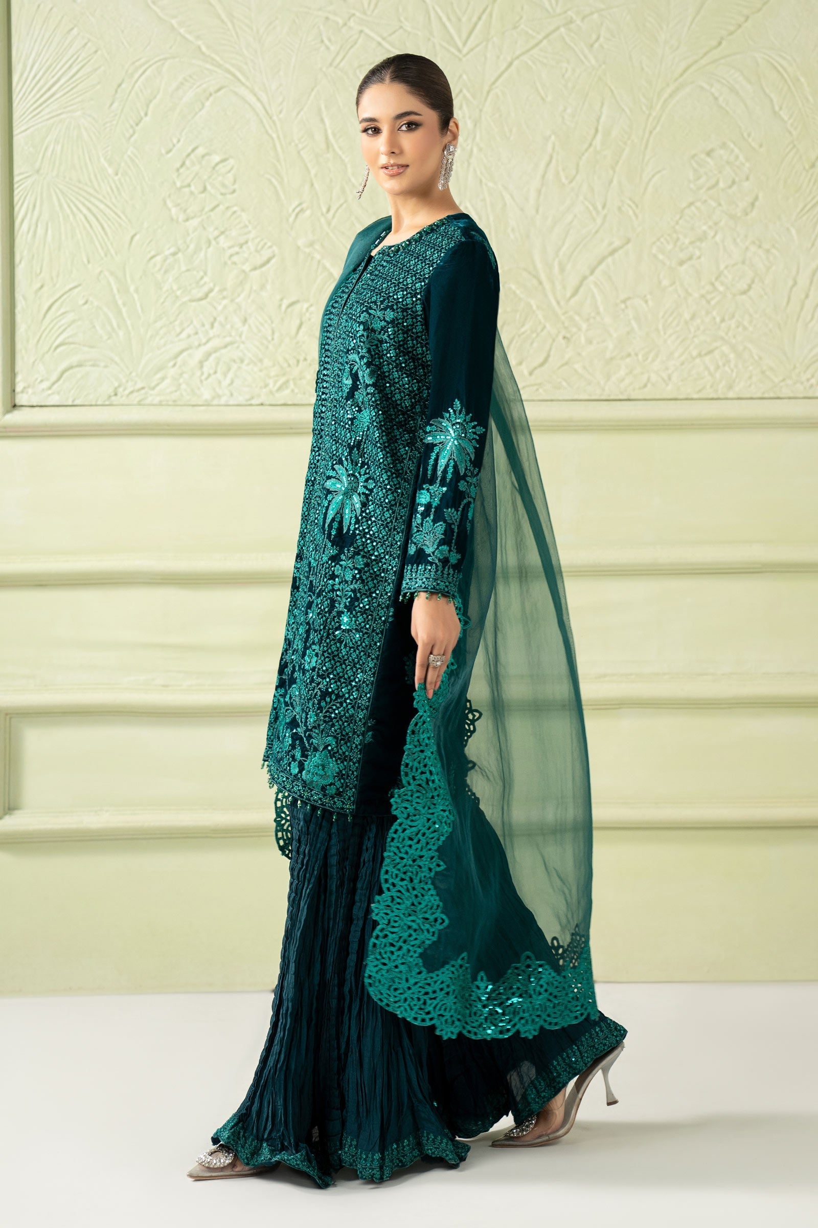 3 Piece Embroidered Velvet Suit