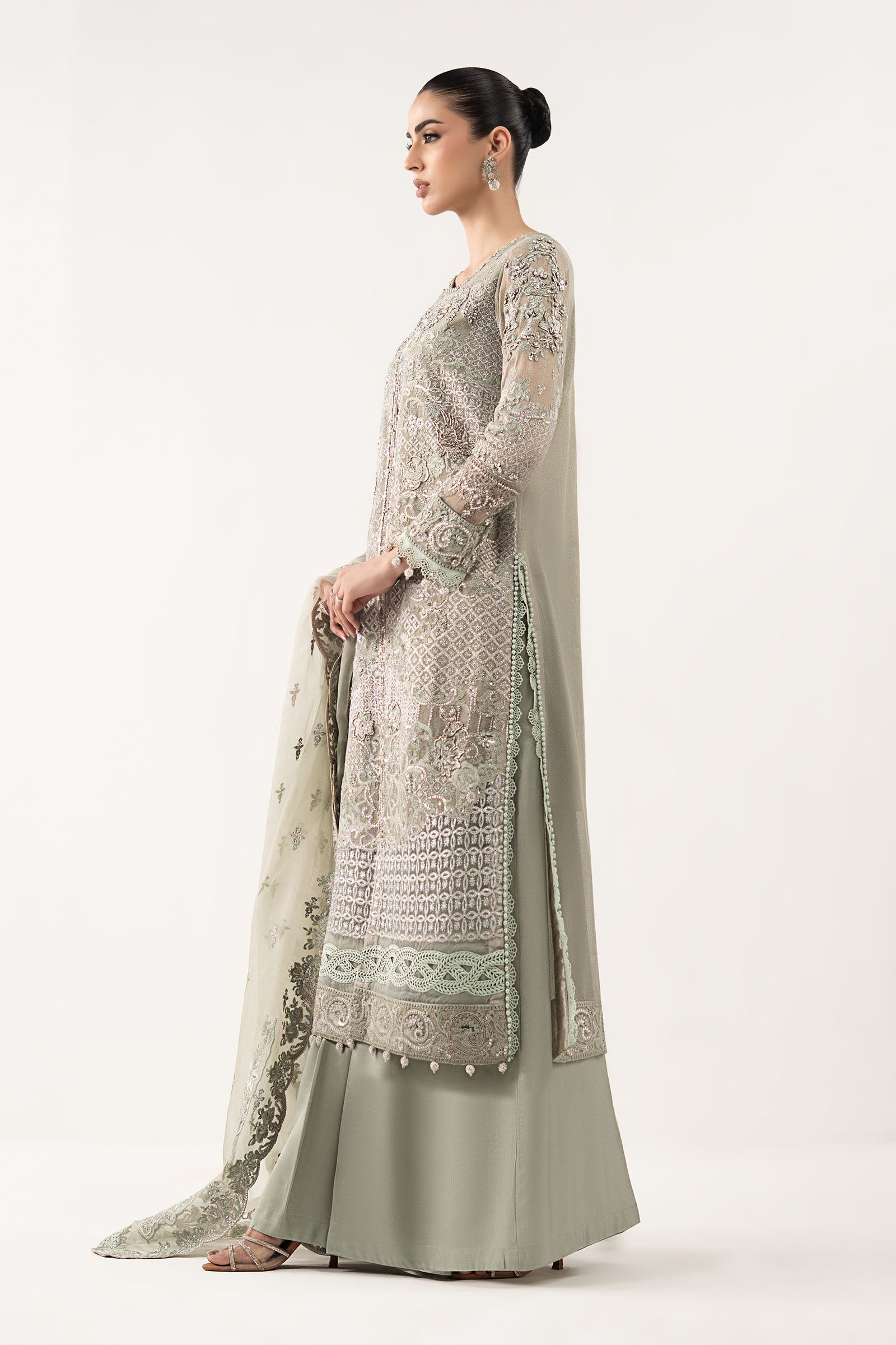 3 Piece Embroidered Net Suit