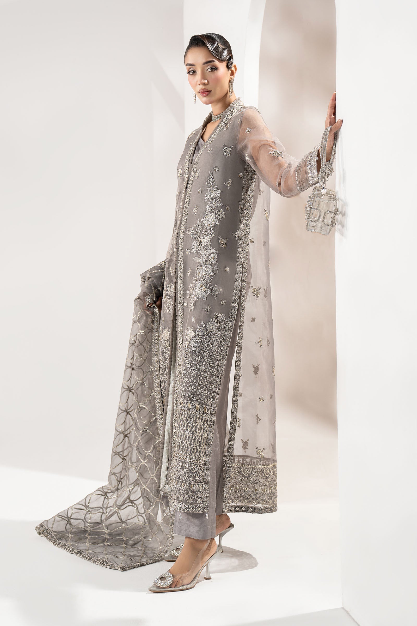3 Piece Embroidered Organza Suit
