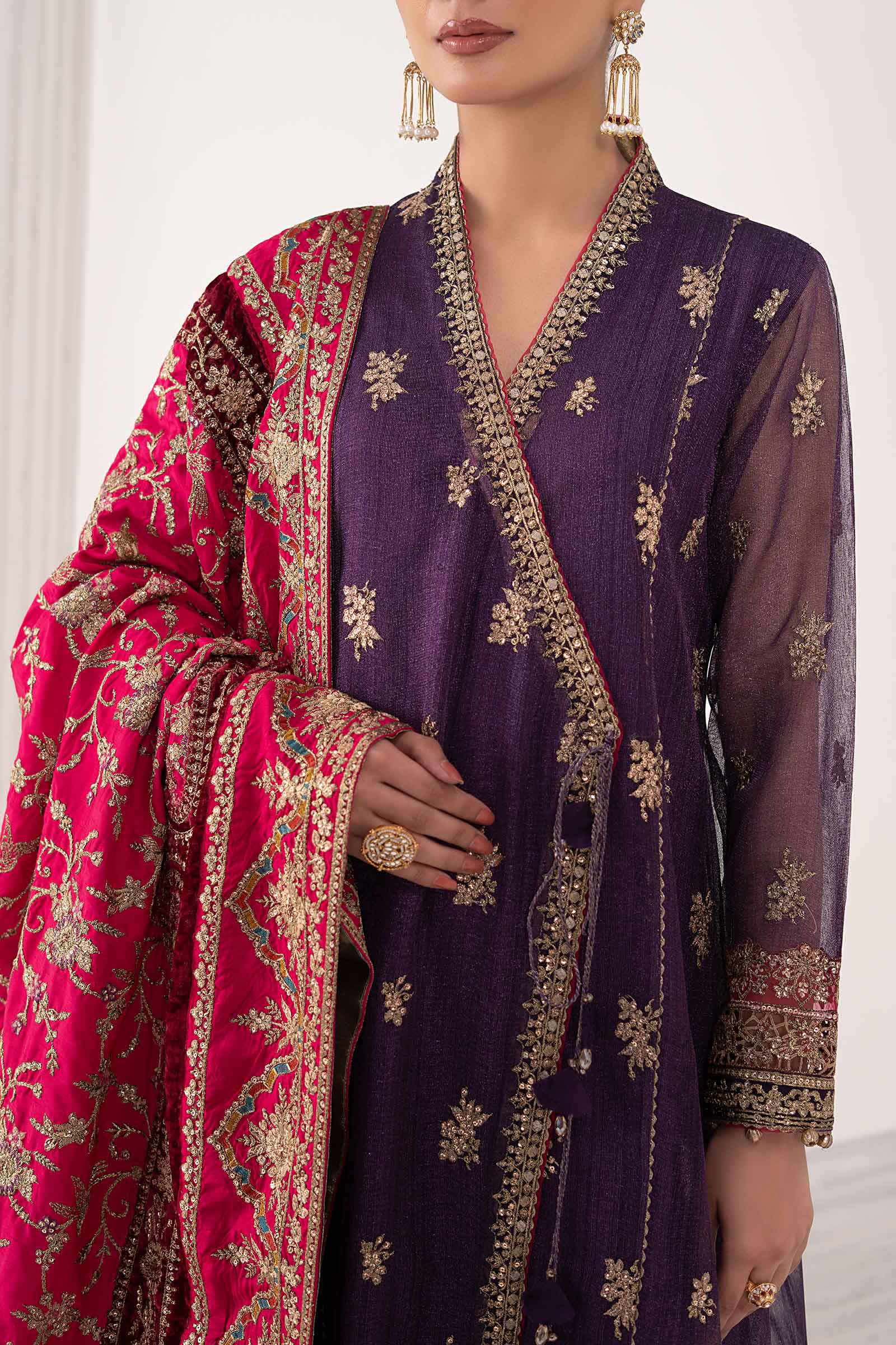 3 Piece Embroidered Zari Net Suit