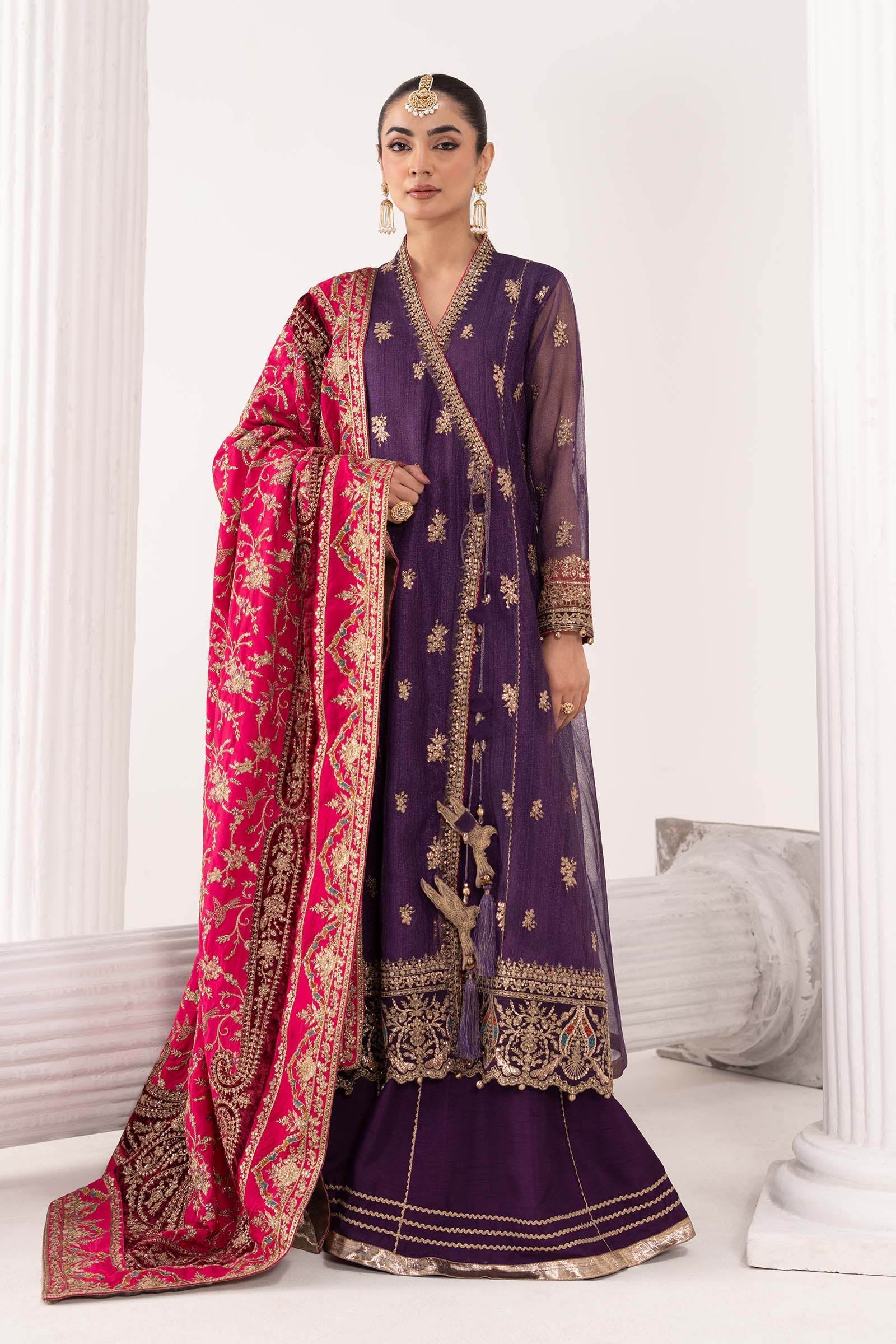 3 Piece Embroidered Zari Net Suit