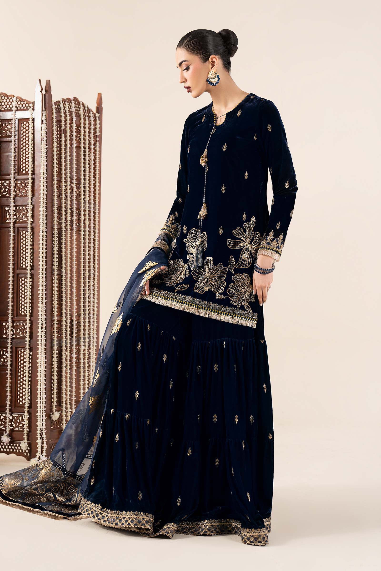 3 Piece Embroidered Velvet Suit