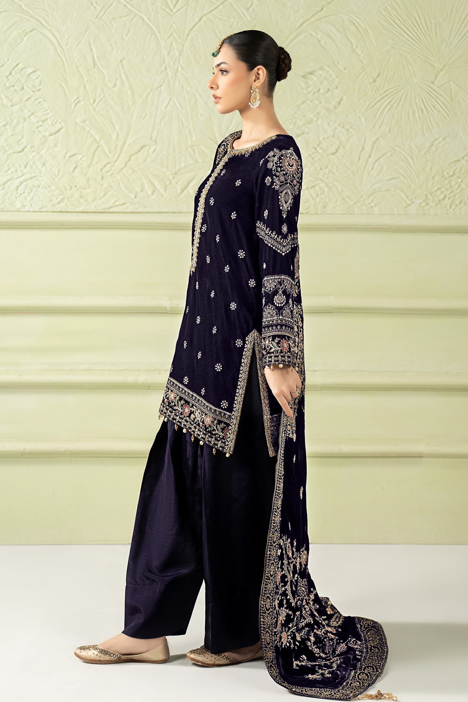 3 Piece Embroidered Velvet Suit