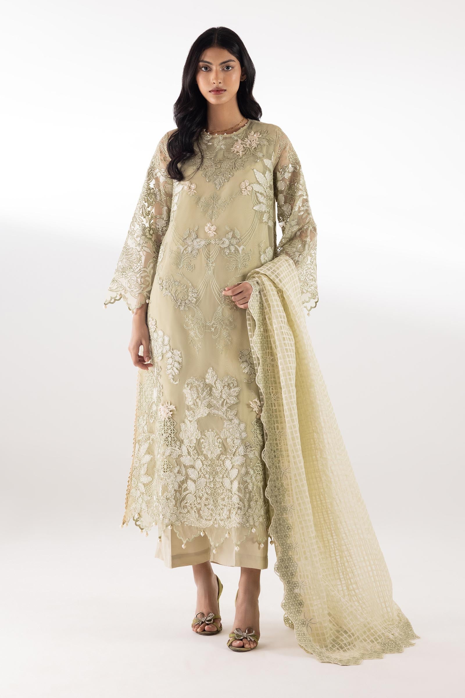 Stitched Embroidered Raw Silk Suit