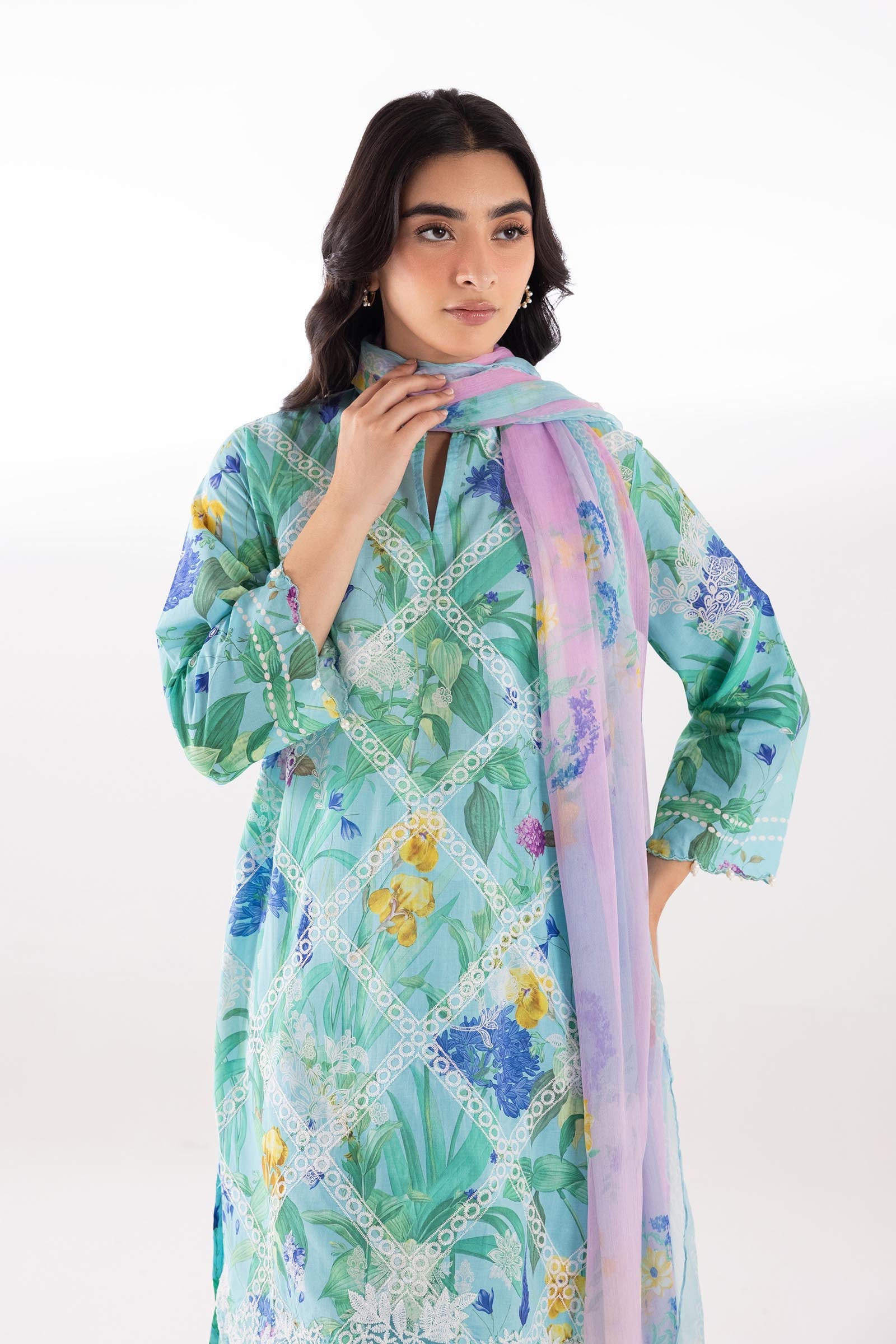 Stitched Embroidered Lawn Shirt + Bottom