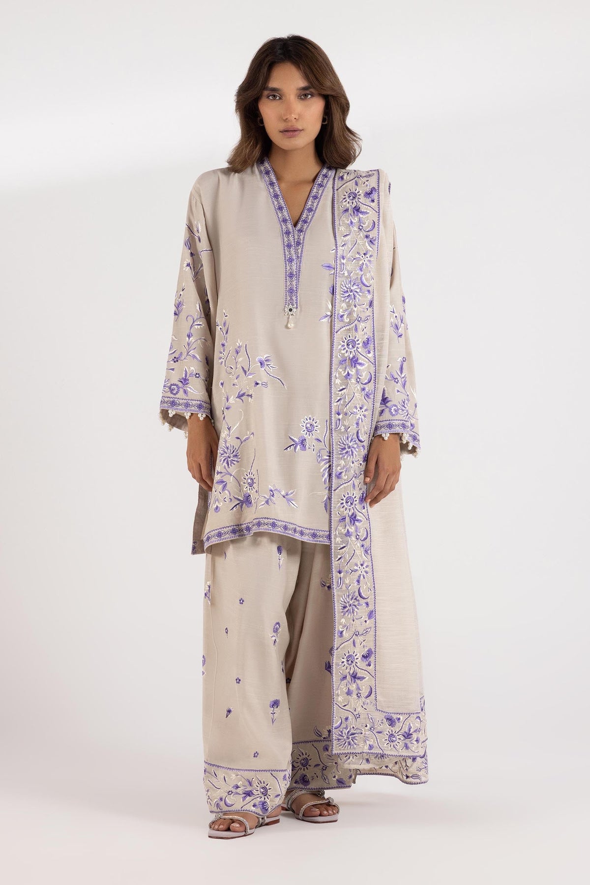 Stitched Embroidered Raw Silk Shirt
