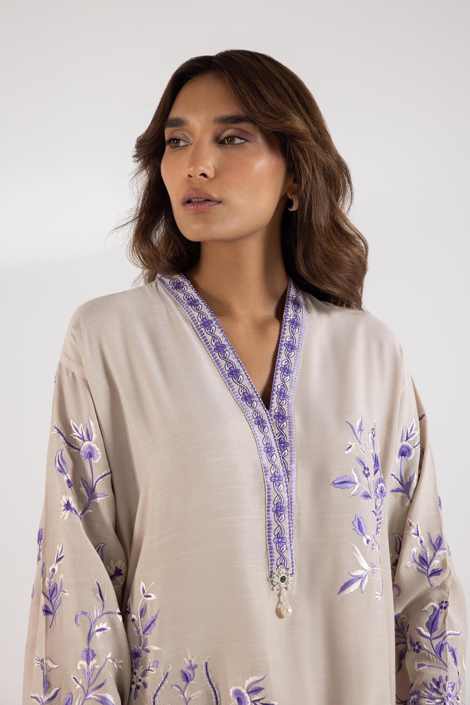 Stitched Embroidered Raw Silk Shirt