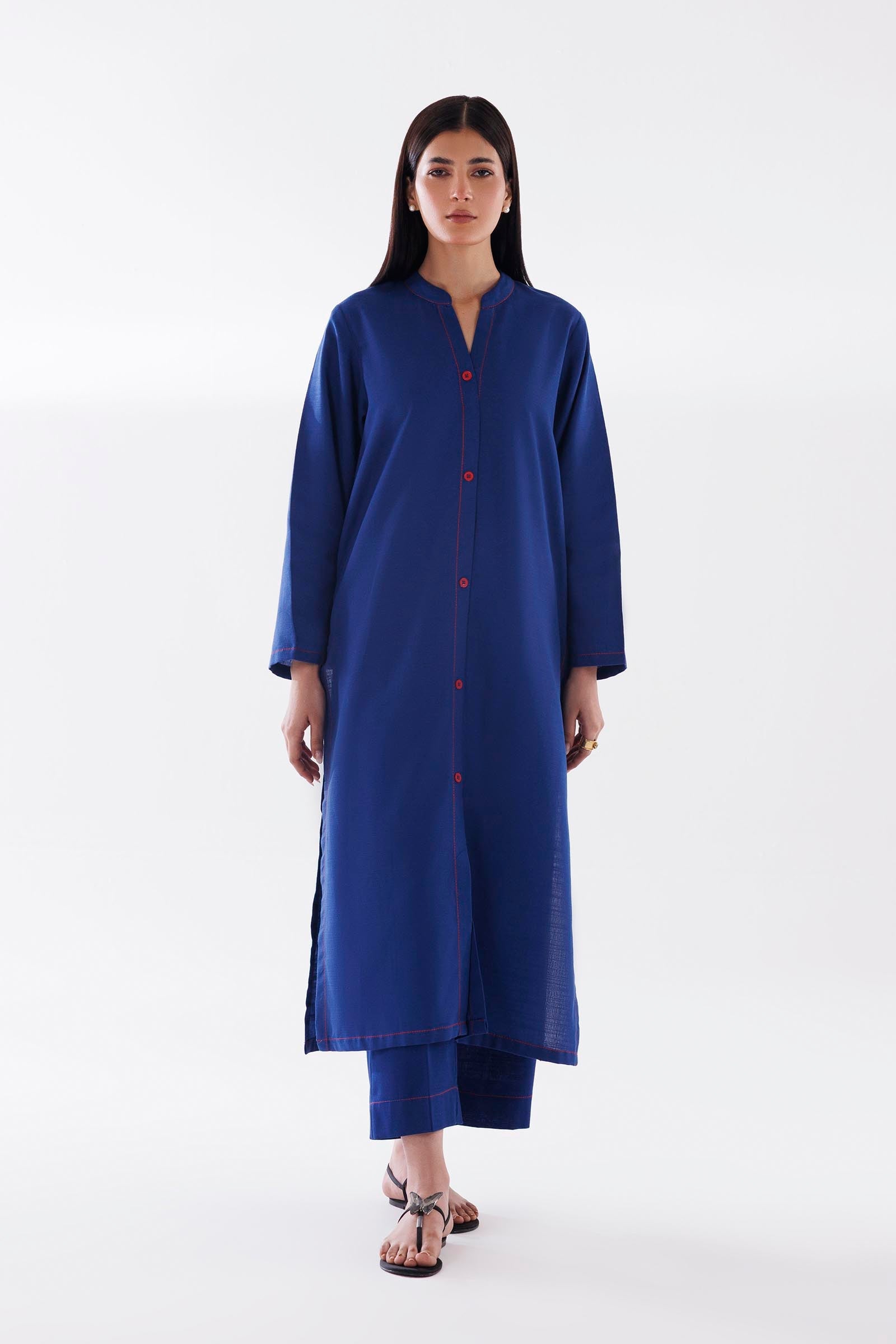 Stitched Dyed Khaddar Shirt + Culotte