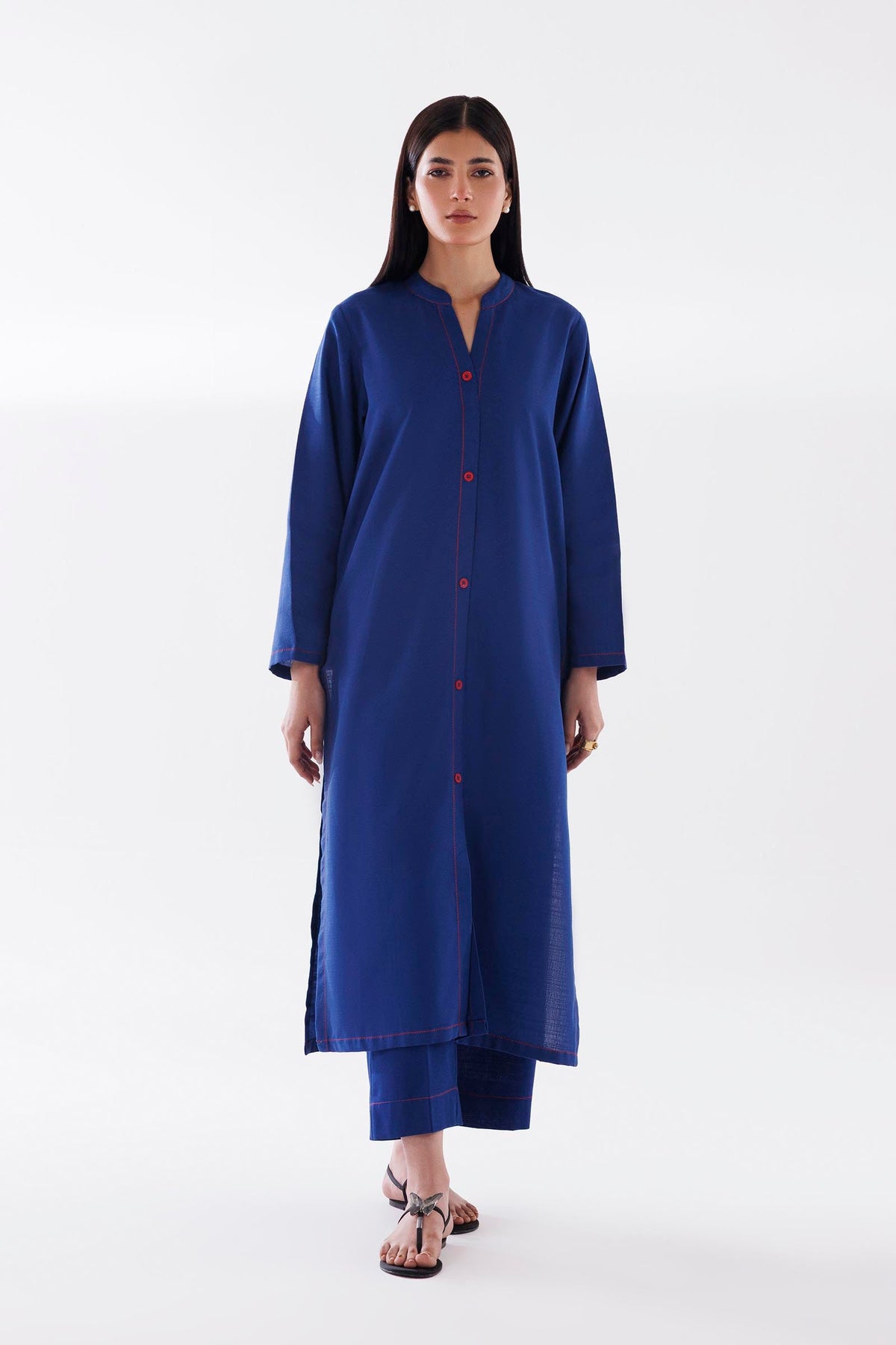 Stitched Dyed Khaddar Shirt + Culotte