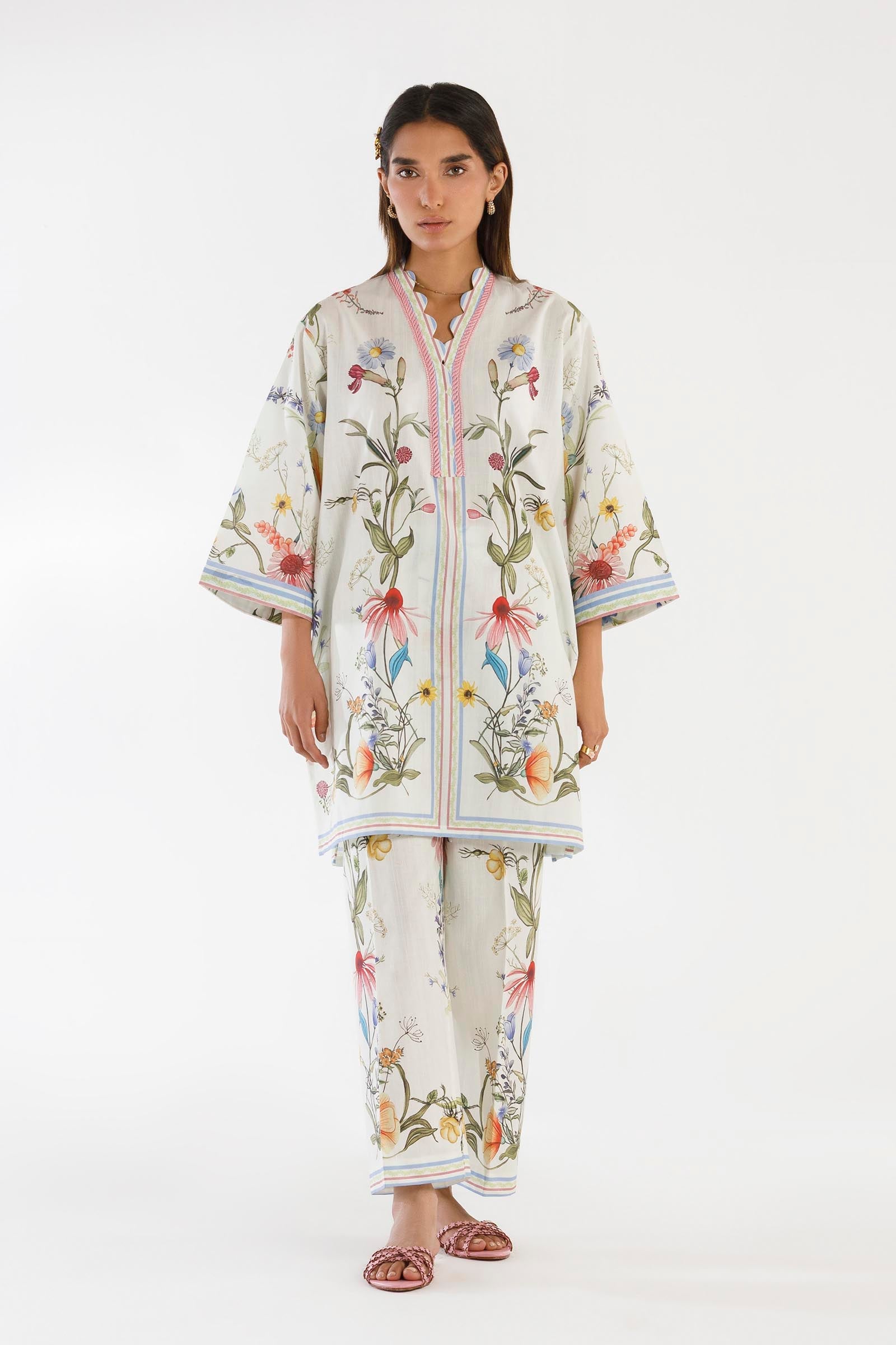 Stitched Printed Slub Shirt + Culotte