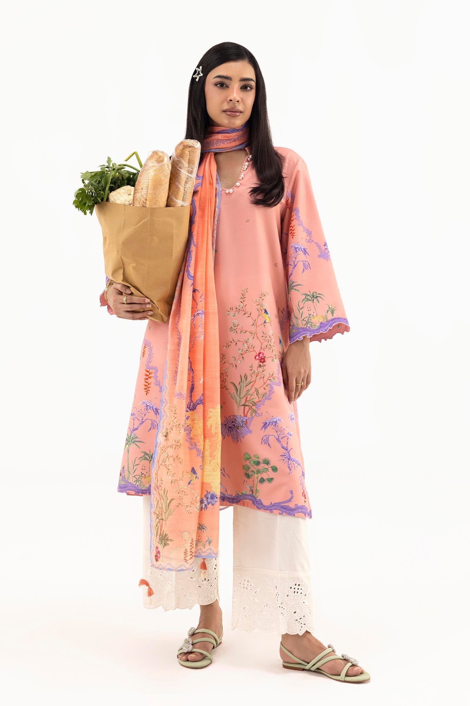 Stitched Printed Linen Shirt+ Dupatta