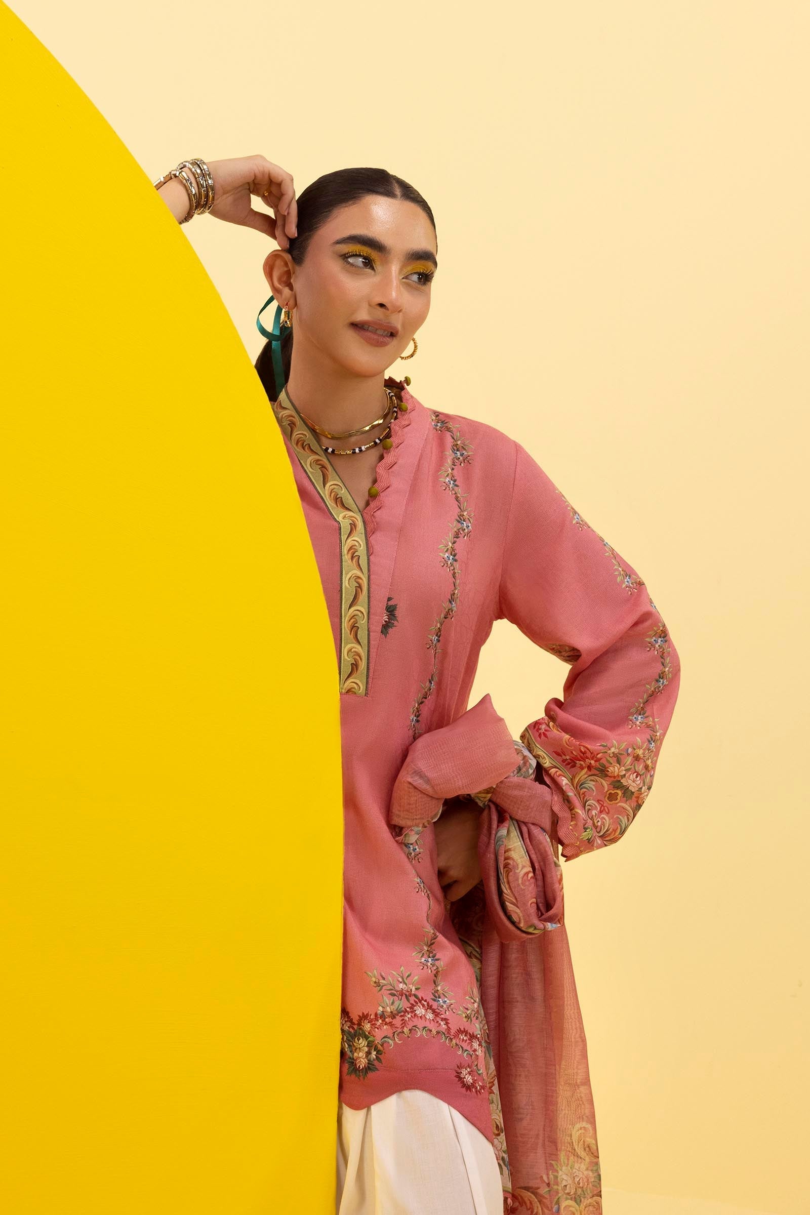 Stitched Printed Dobby Shirt+ Dupatta
