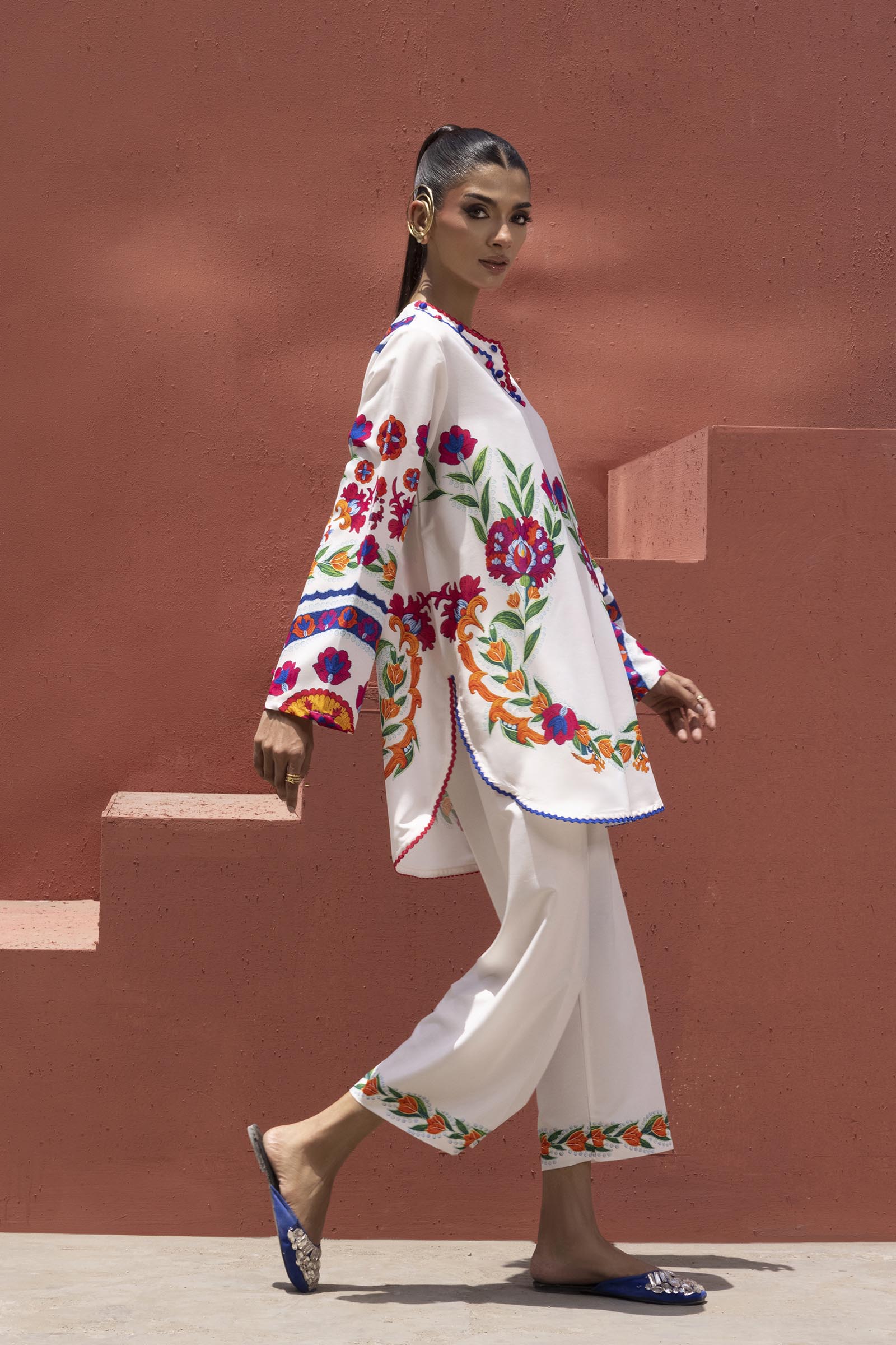 Stitched Printed Viscose Shirt+ Culotte