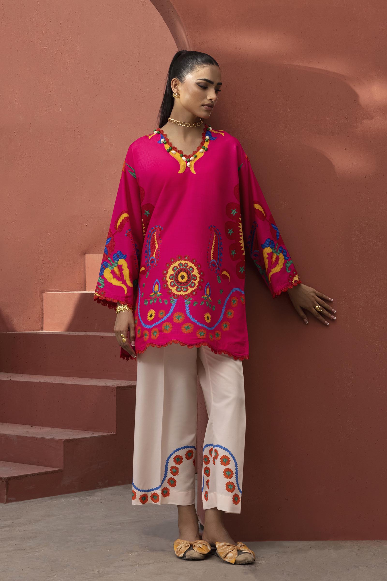 Stitched Printed Viscose Shirt+ Culotte