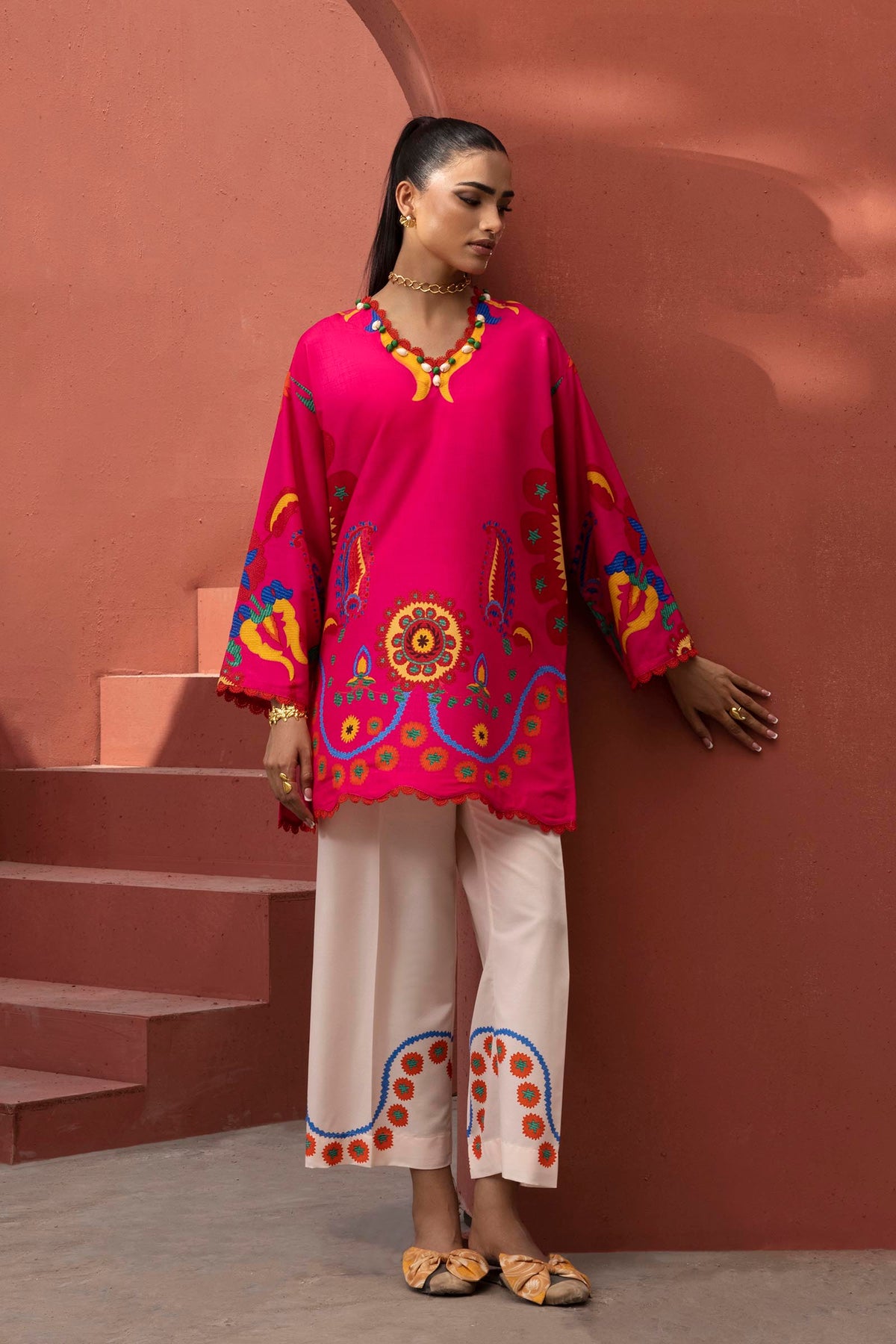 Stitched Printed Viscose Shirt+ Culotte