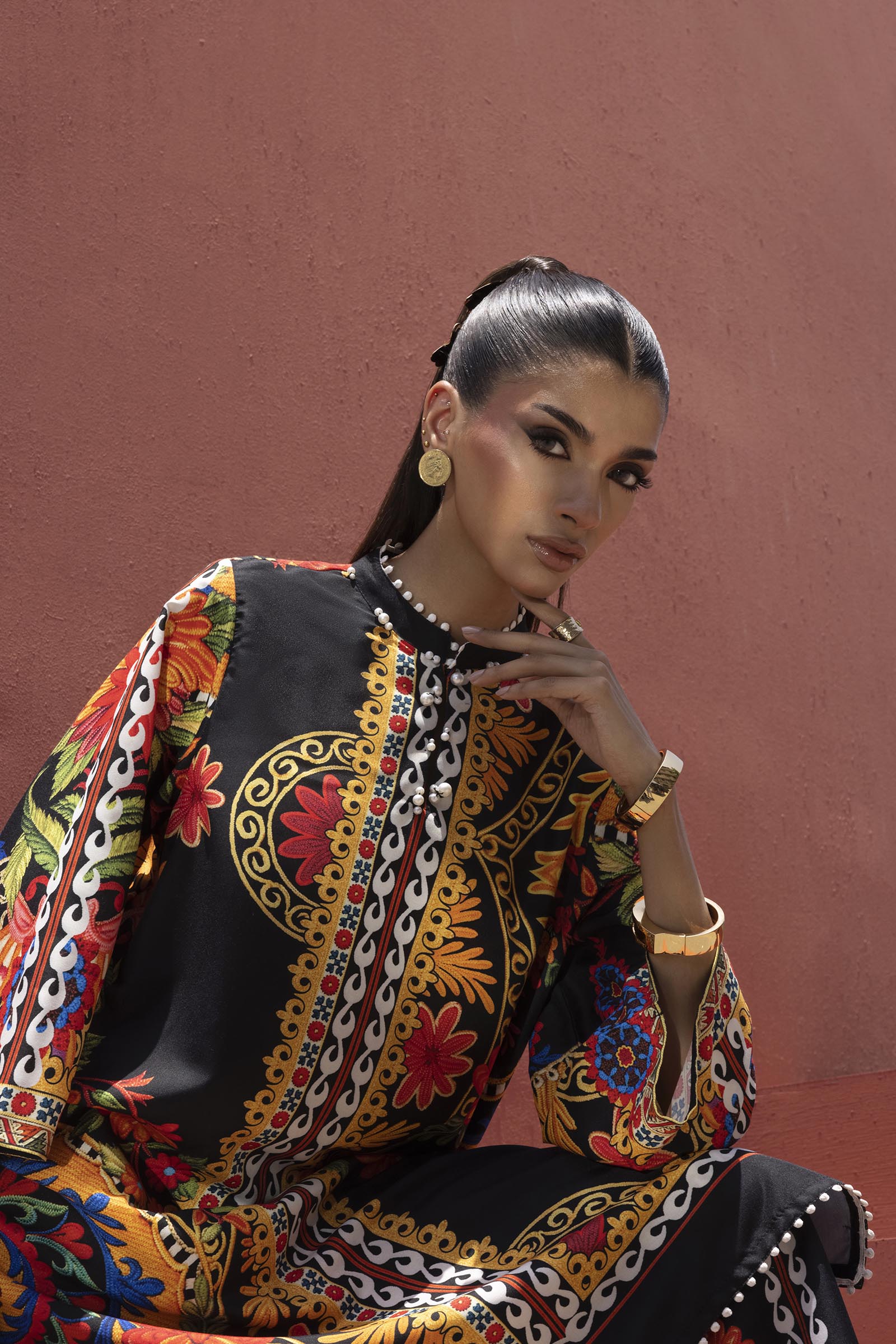 Stitched Printed Viscose Shirt+ Culotte