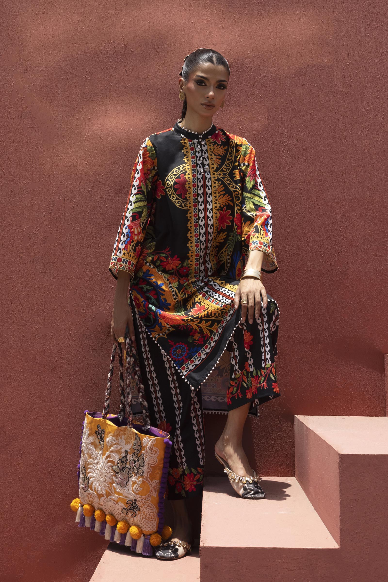 Stitched Printed Viscose Shirt+ Culotte