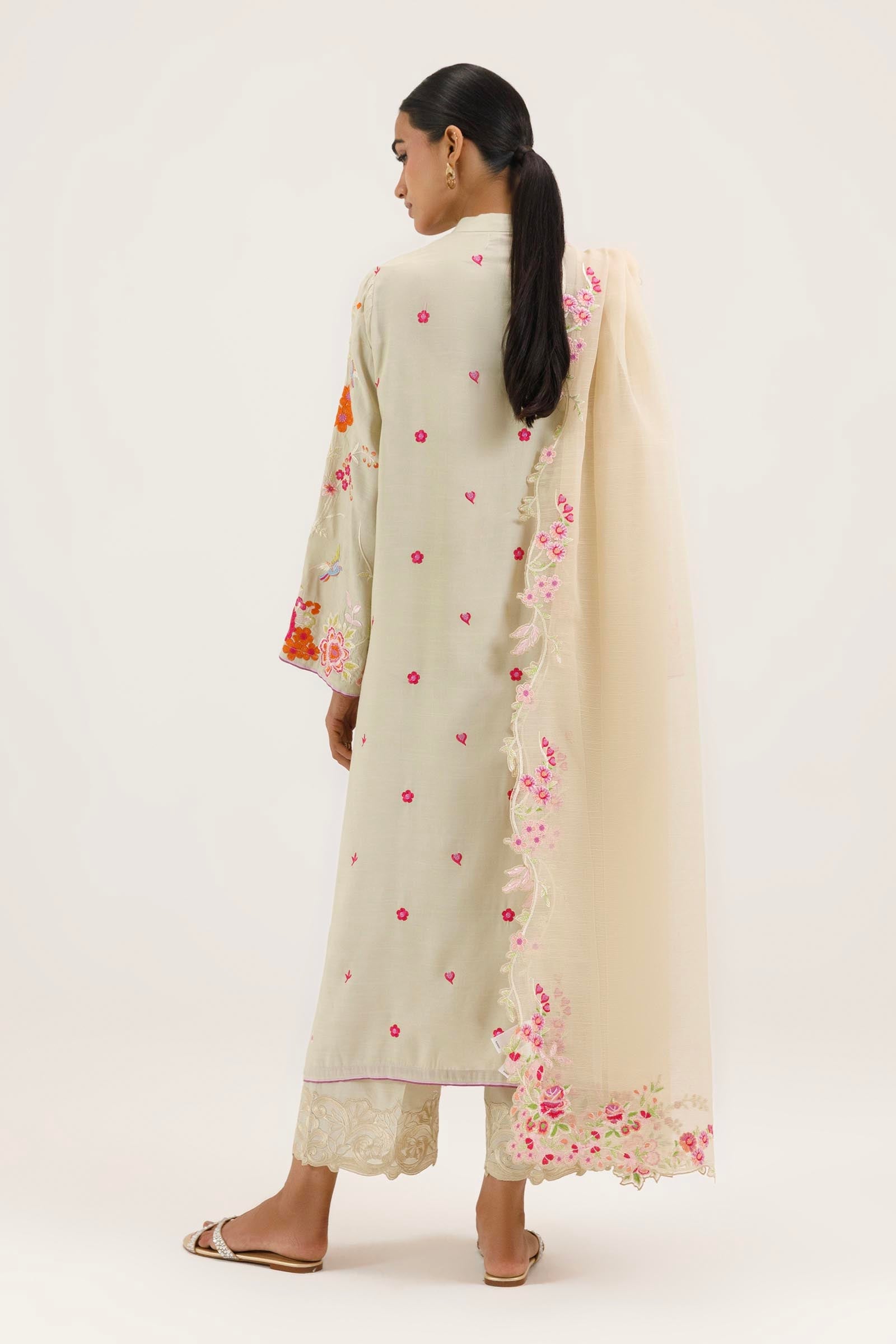 Stitched Embroidered Raw Silk Shirt+ Culotte