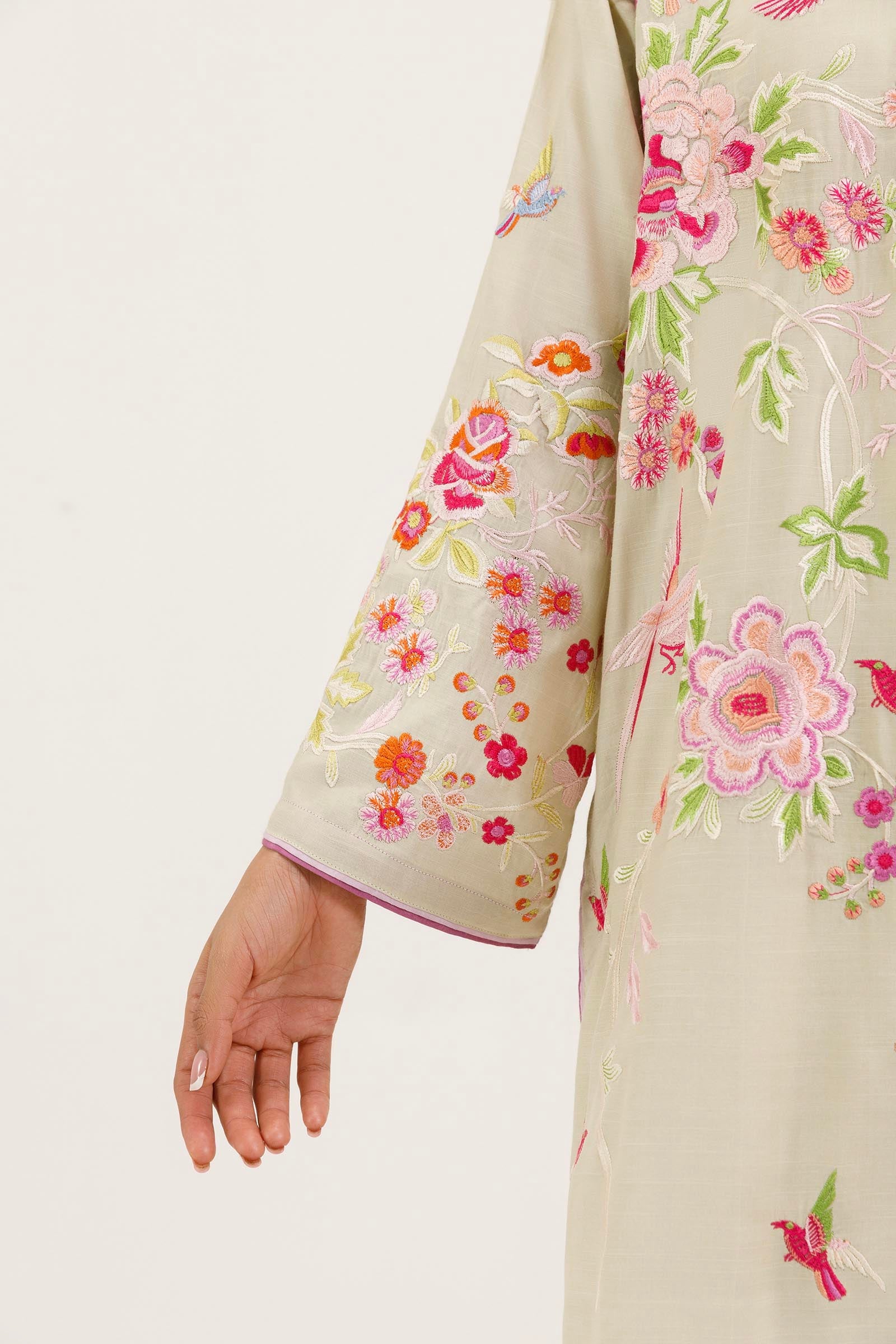 Stitched Embroidered Raw Silk Shirt+ Culotte