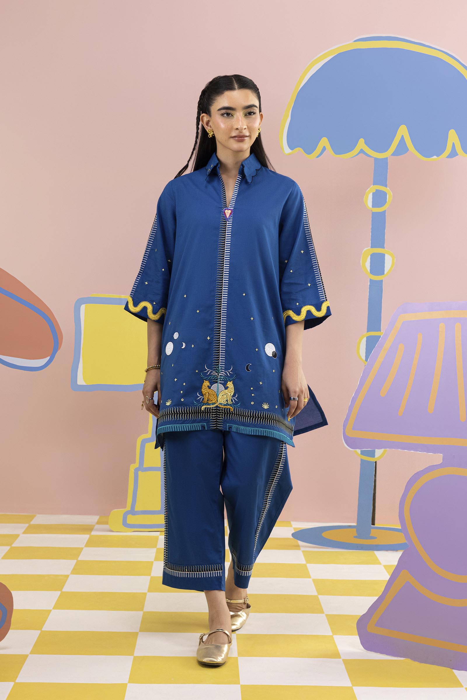 Stitched Embroidered Lawn Shirt + Culotte