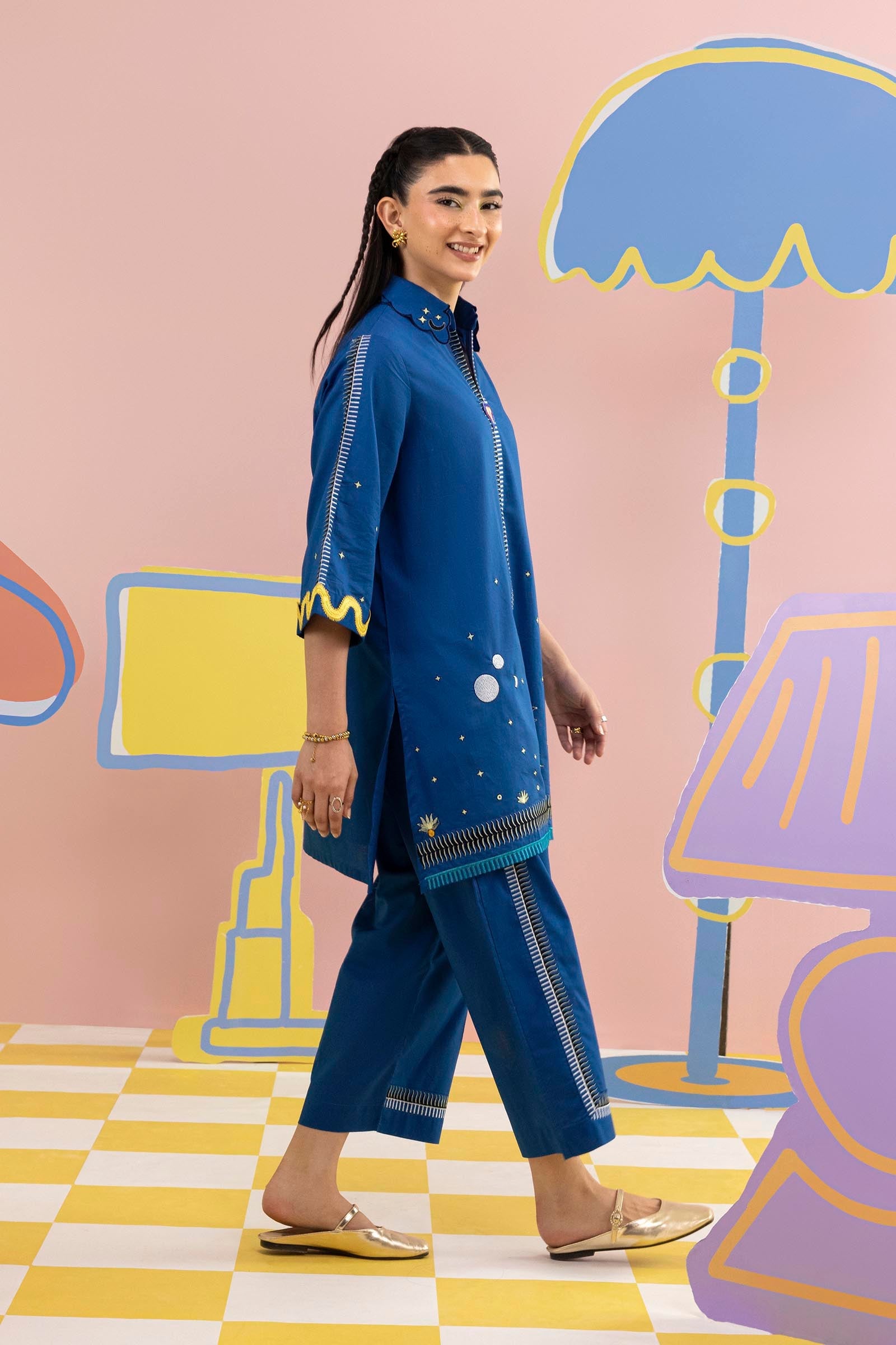 Stitched Embroidered Lawn Shirt + Culotte