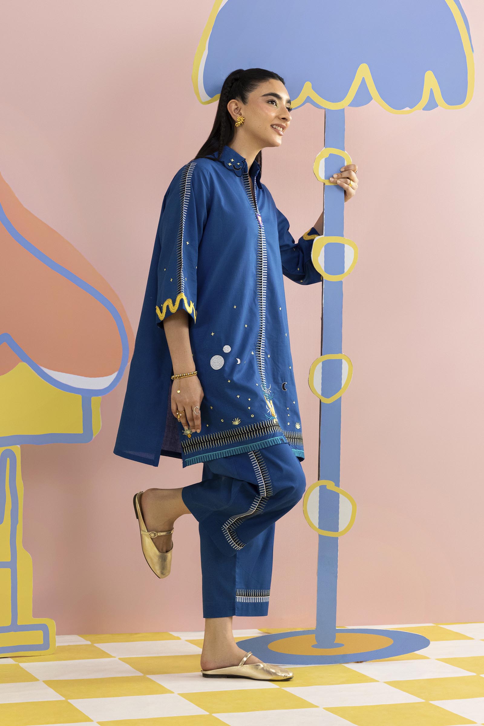 Stitched Embroidered Lawn Shirt + Culotte
