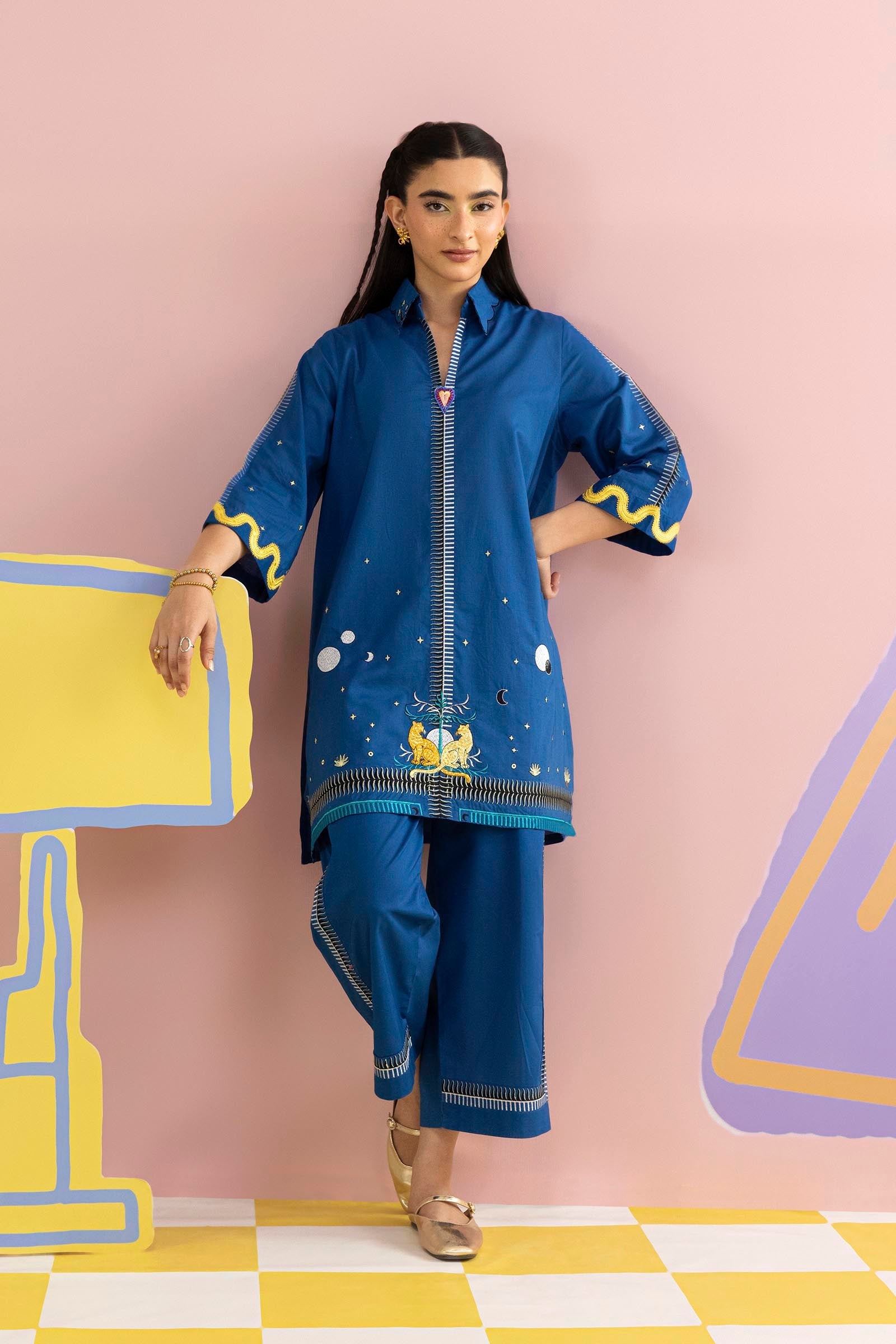 Stitched Embroidered Lawn Shirt + Culotte
