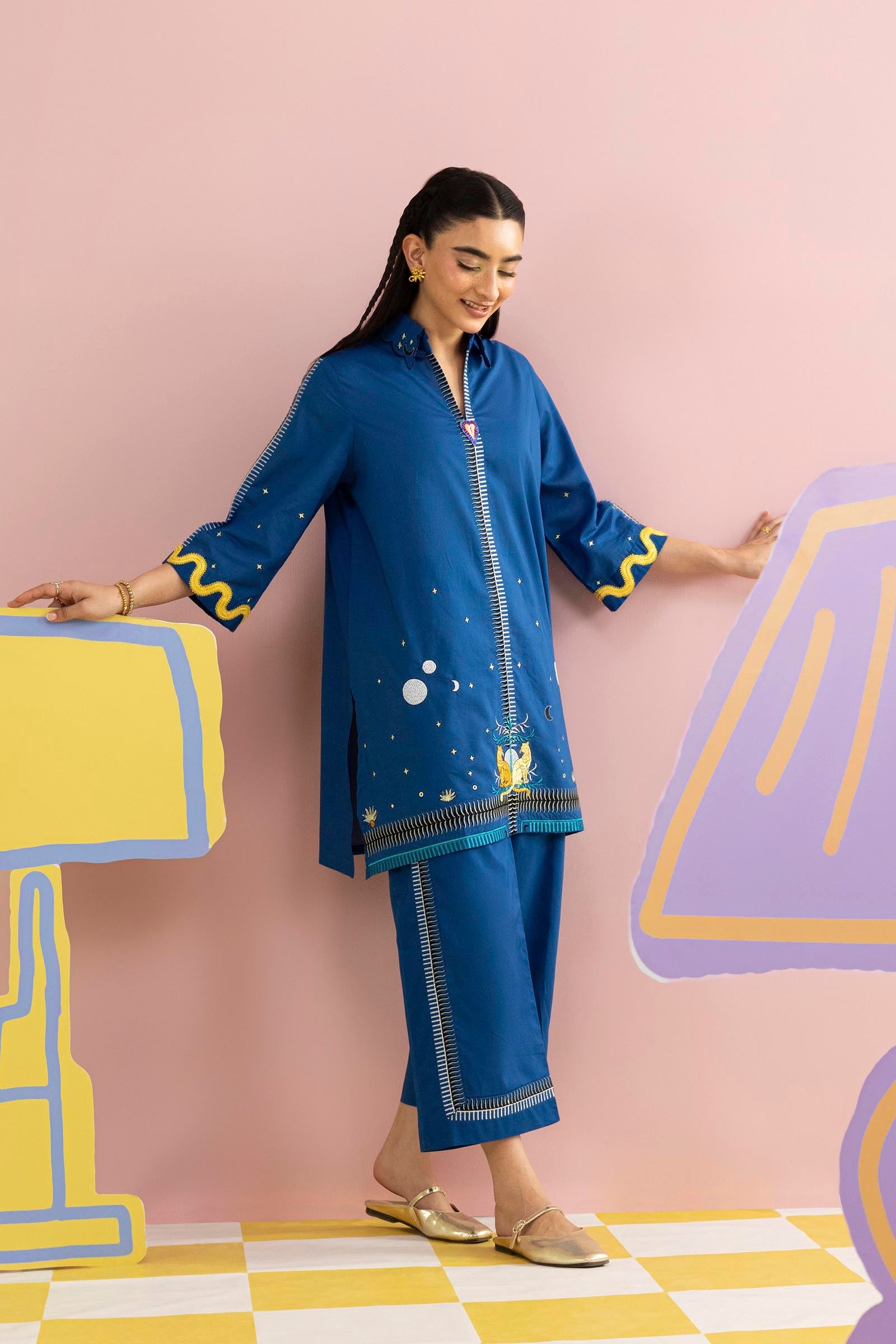 Stitched Embroidered Lawn Shirt + Culotte