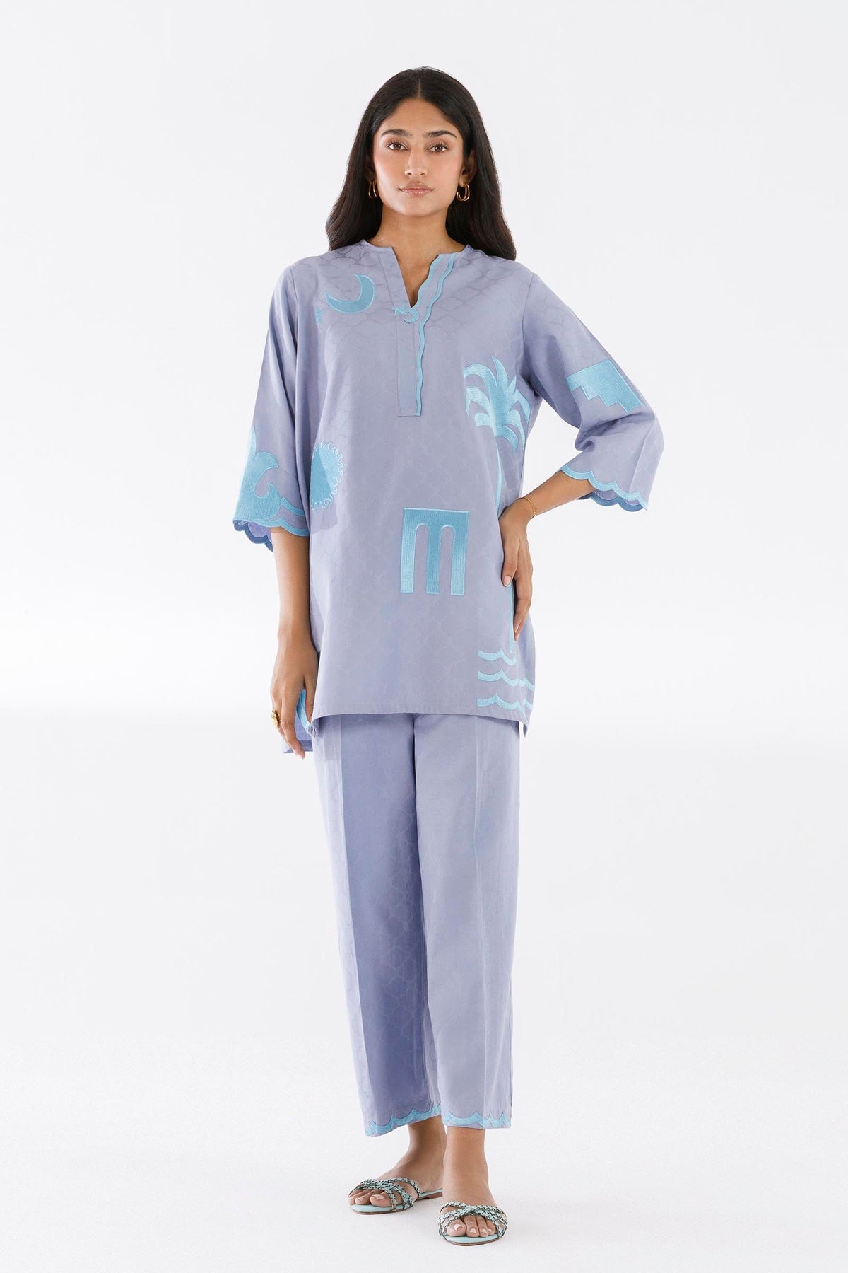 Stitched Embroidered Dobby Shirt+ Culotte