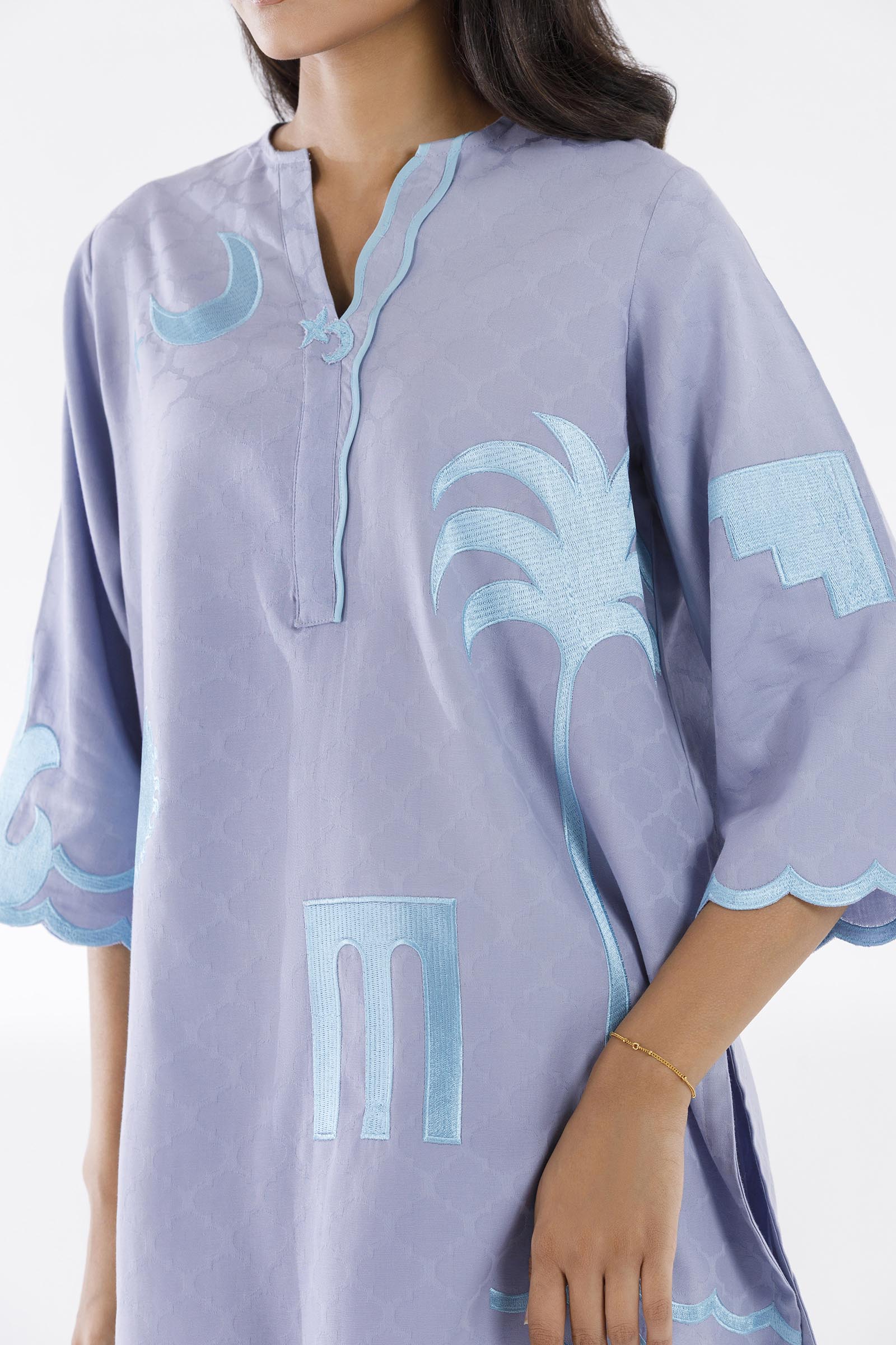 Stitched Embroidered Dobby Shirt+ Culotte