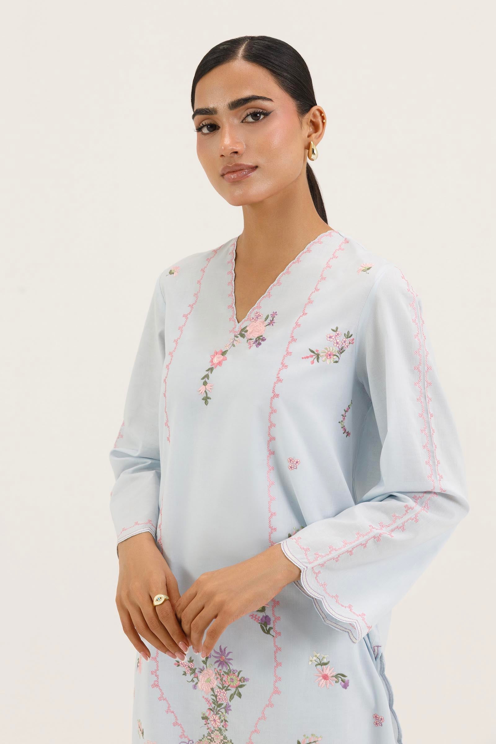 Stitched Embroidered Lawn Shirt+ Culotte