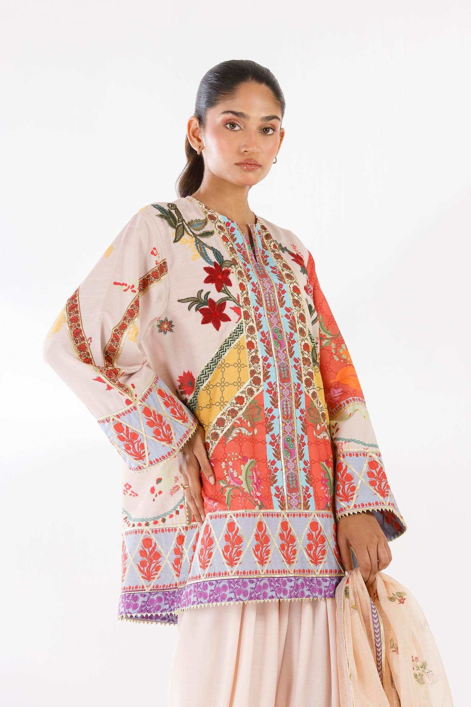 Stitched Embroidered Raw Silk Suit