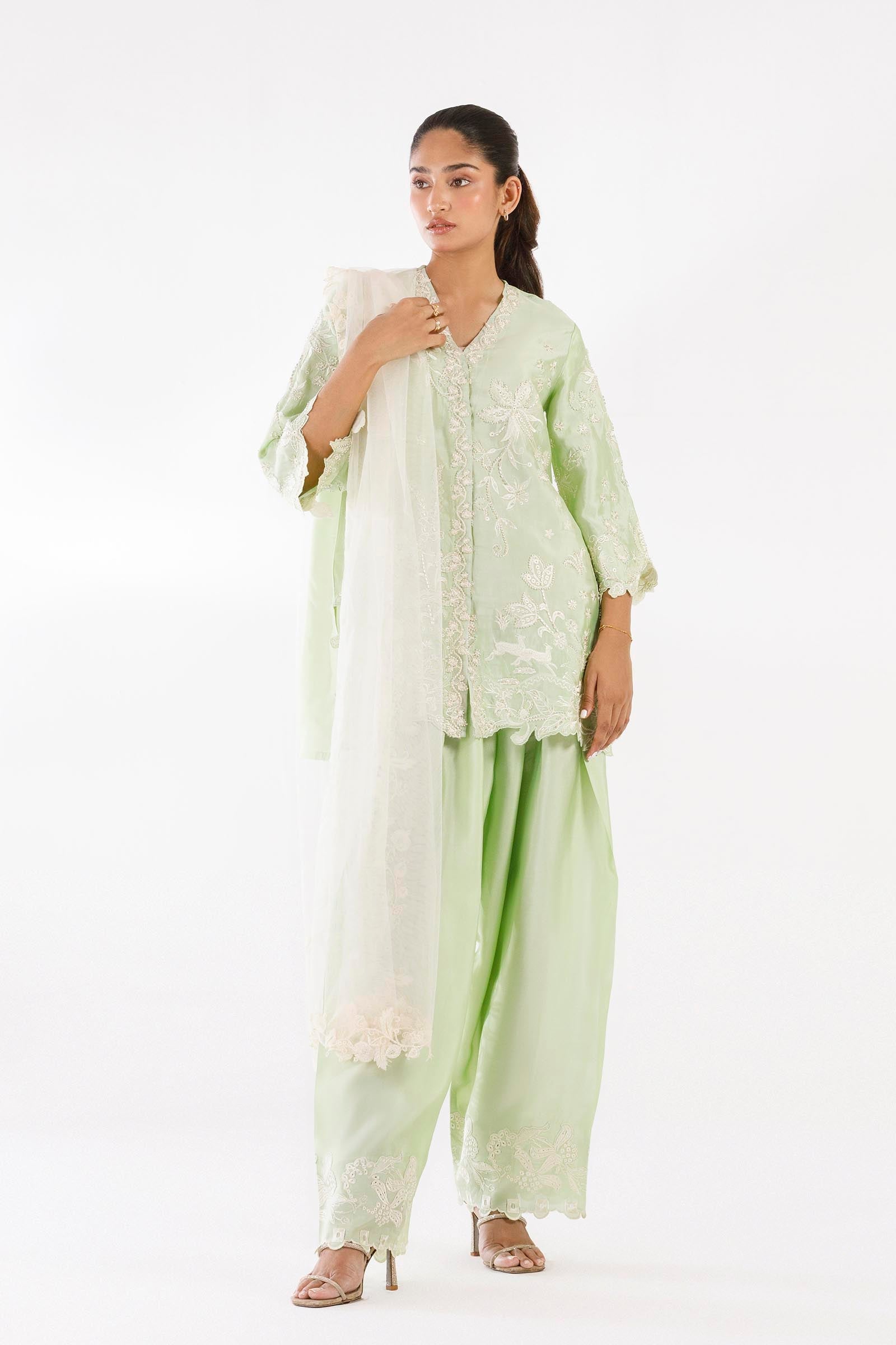 Stitched Embroidered Sheesha Silk Shirt+ Shalwar