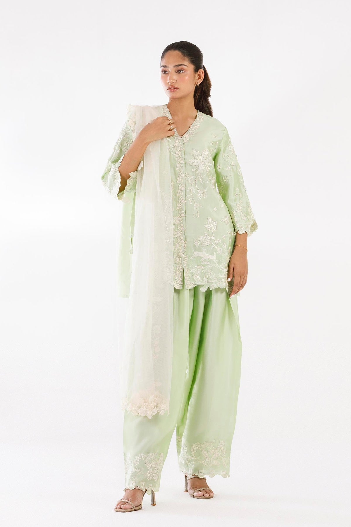Stitched Embroidered Sheesha Silk Shirt+ Shalwar