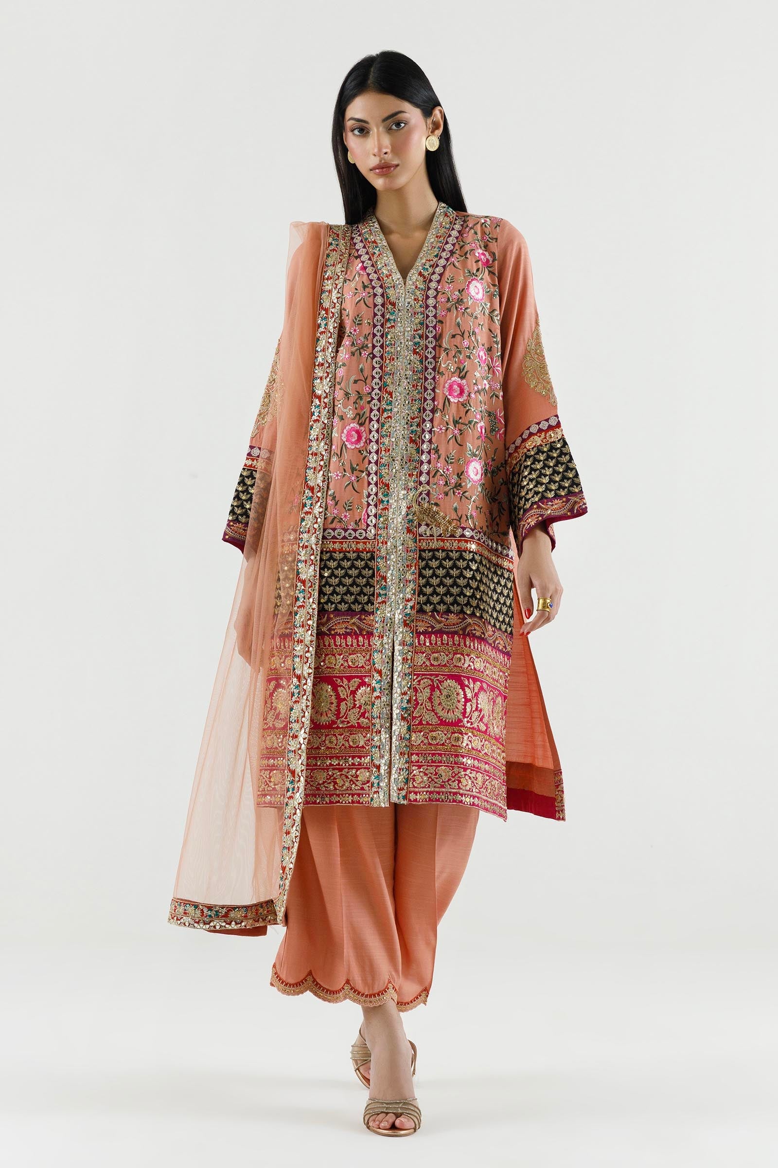 Stitched Embroidered Raw Silk Suit
